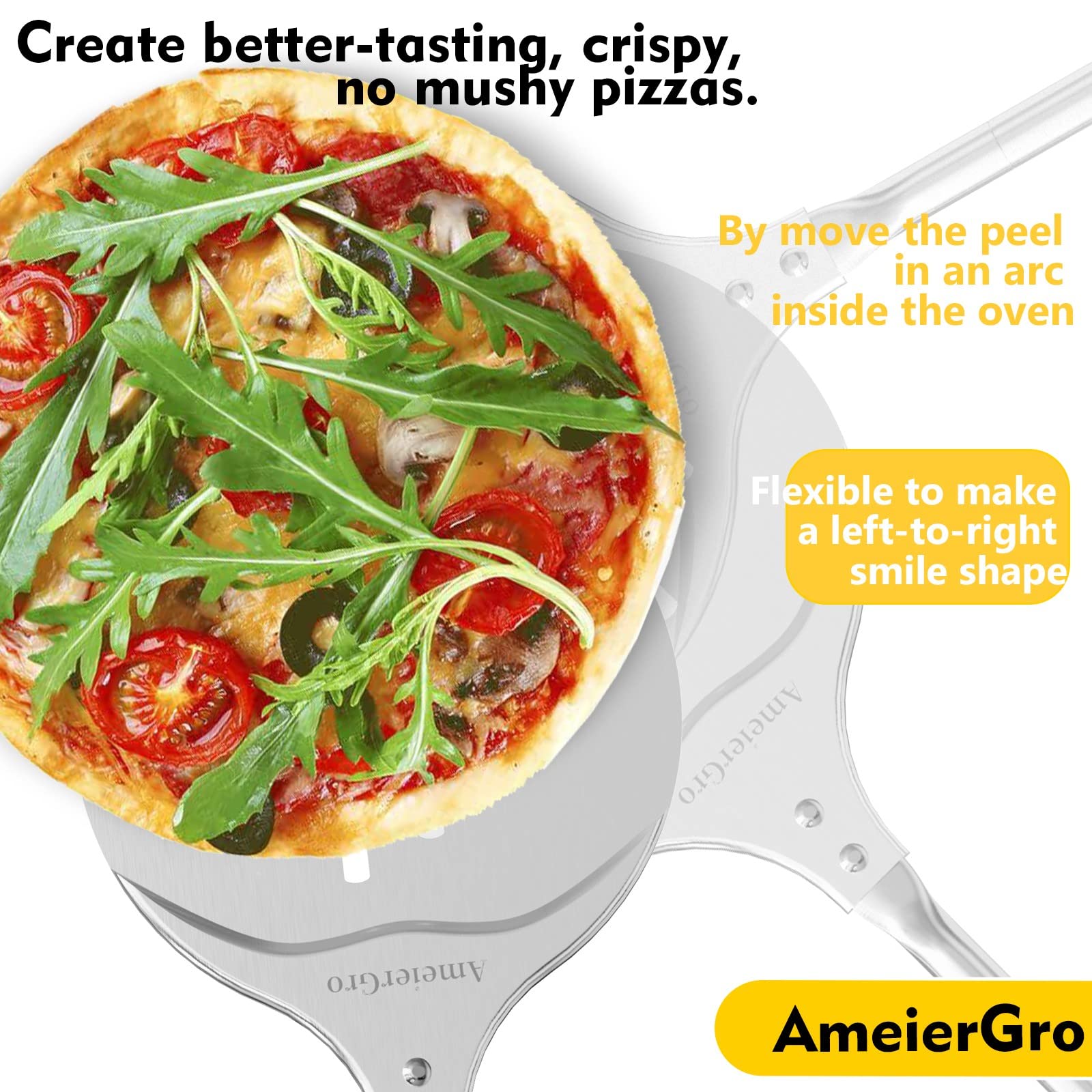 Ameiergro Pizza Turning Peel, Perforated Pizza Peel Turner, Adjustable Long Handle Pizza Spatula, Pizza Paddle Harden Anodizing,