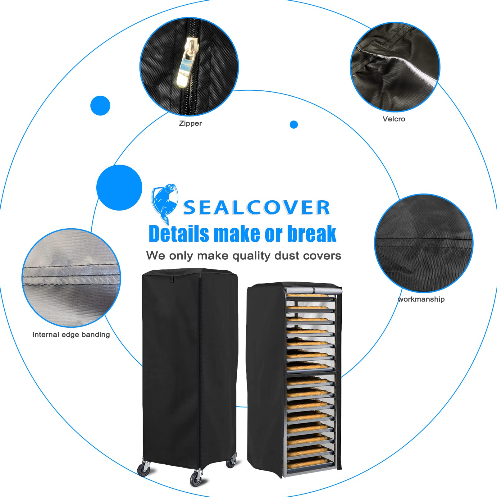 Sealcover Pan Rack Cover, High Density Waterproof And Dustproof Bread Rack Cover, 23''X28''X64'', Bakery Single Rack Covers.