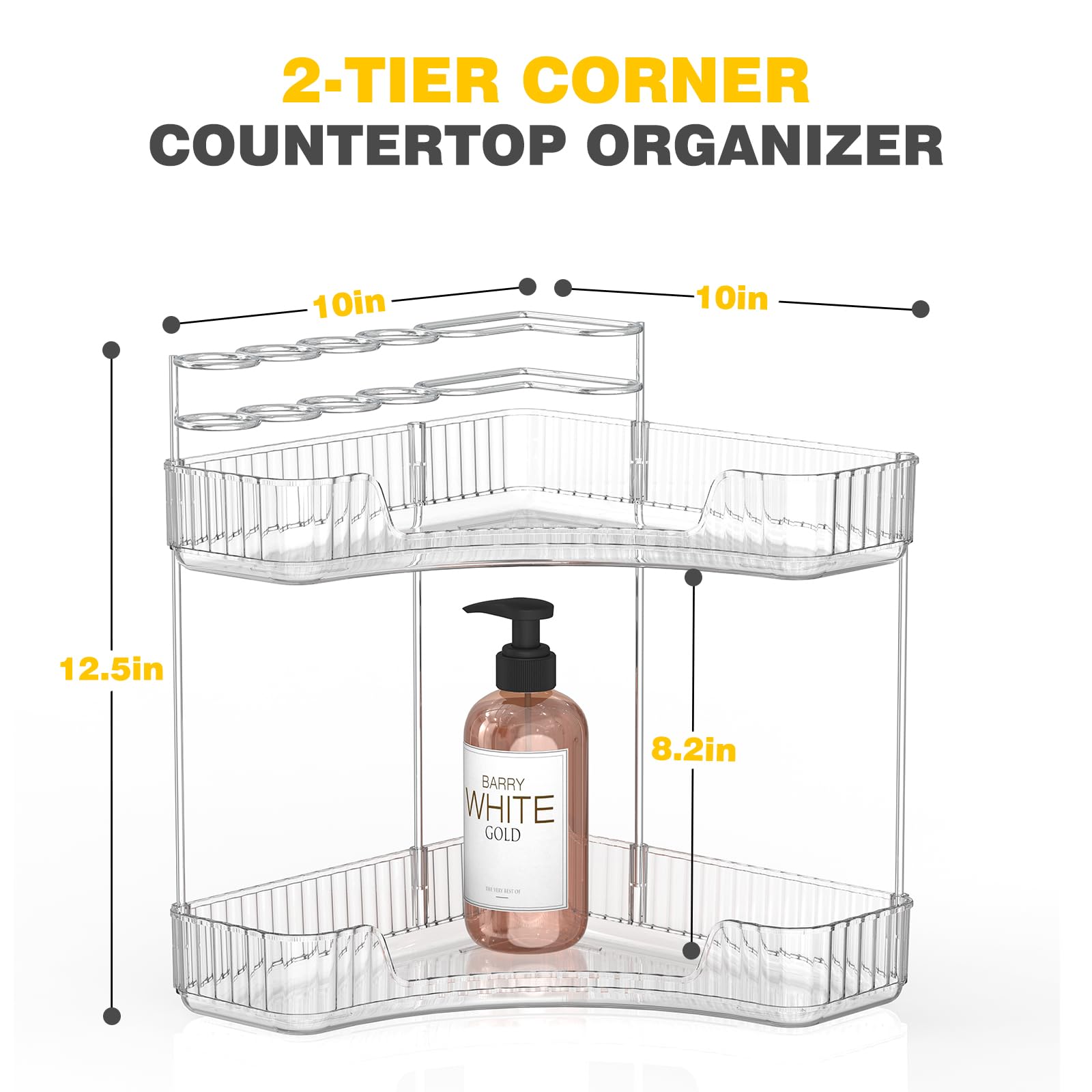 Asayuee 2-Tier Corner Bathroom Counter Organizer With Top Toothbrush Holders,Large Makeup Organizer Countertop With Brush Holder