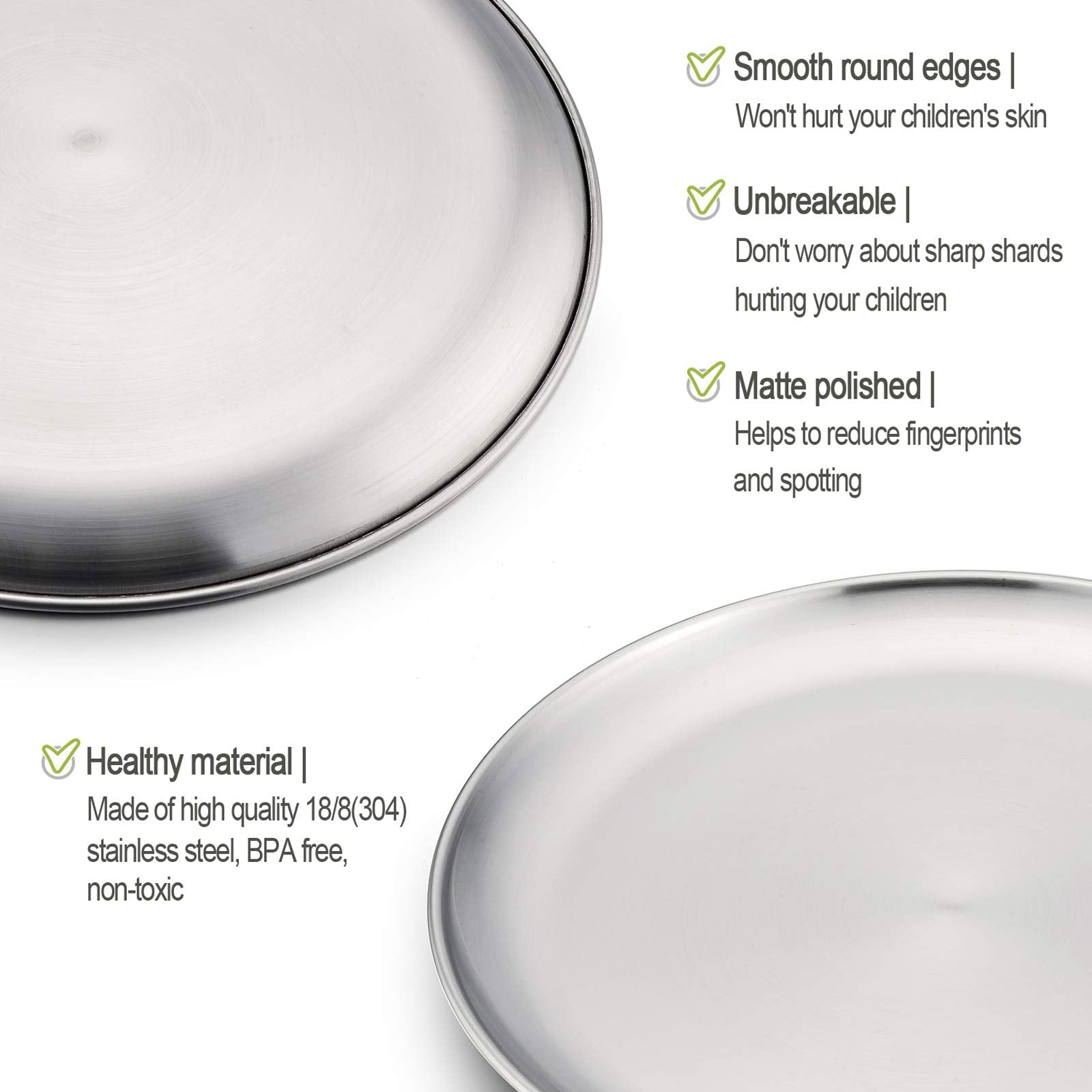 Haware 6-Piece 18/8 Stainless Steel Plates, Metal 304 Dinner Dishes For Kids Toddlers Children, 8 Inch Feeding Serving Camping P