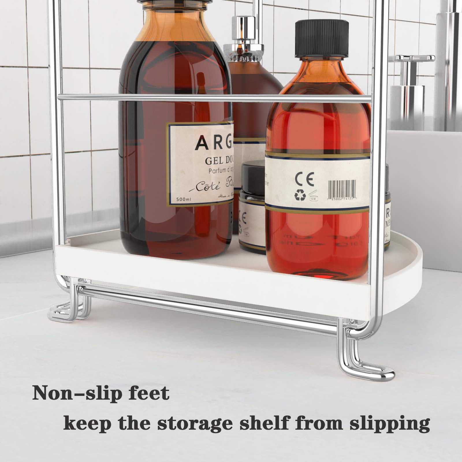 FSyueyun 2-Tier Corner Bathroom Countertop Organizer  Kitchen Spice Rack Makeup Storage Shelf Vanity Bedroom Storage Tray (Silver)