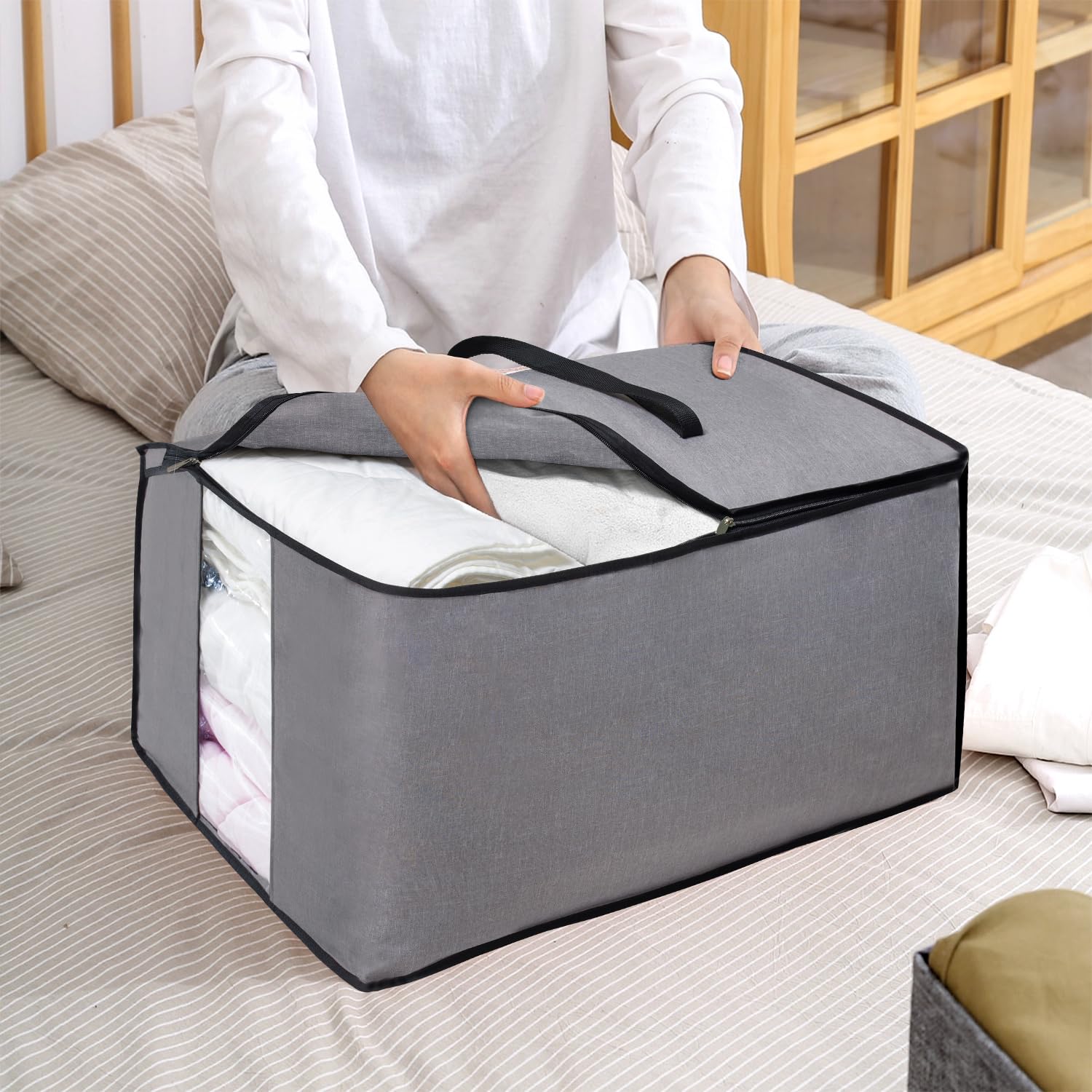 MISSLO Thick Over Size Storage Bag, Folding Organizer Bag, Under Bed Storage, College Carrying Bag for Bedding Comforters, Blank