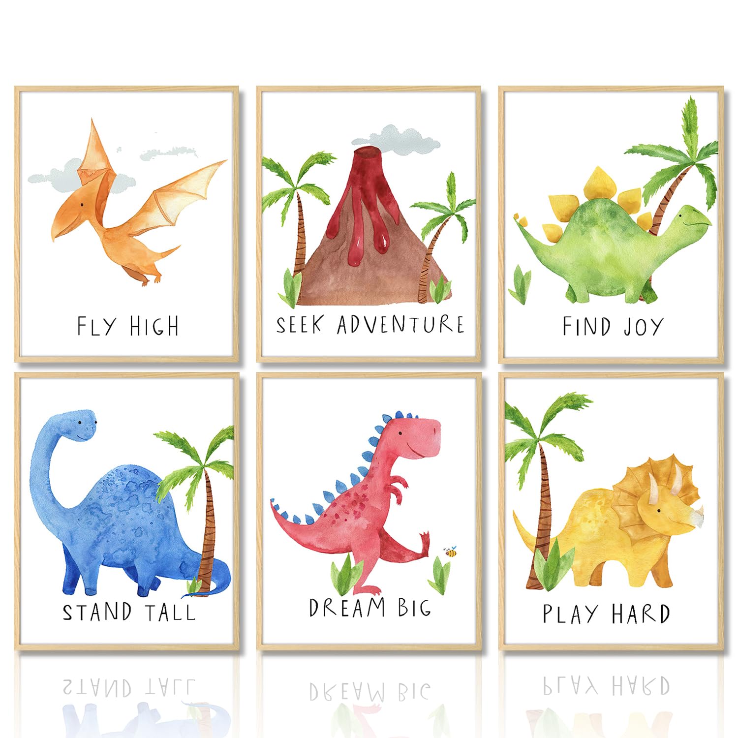 Dazzlewall Watercolor Dinosaur Wall Decor Poster Motivational Quotes Wall Poster For Nursery Kids Room Decor 8X10 In Unframed Se