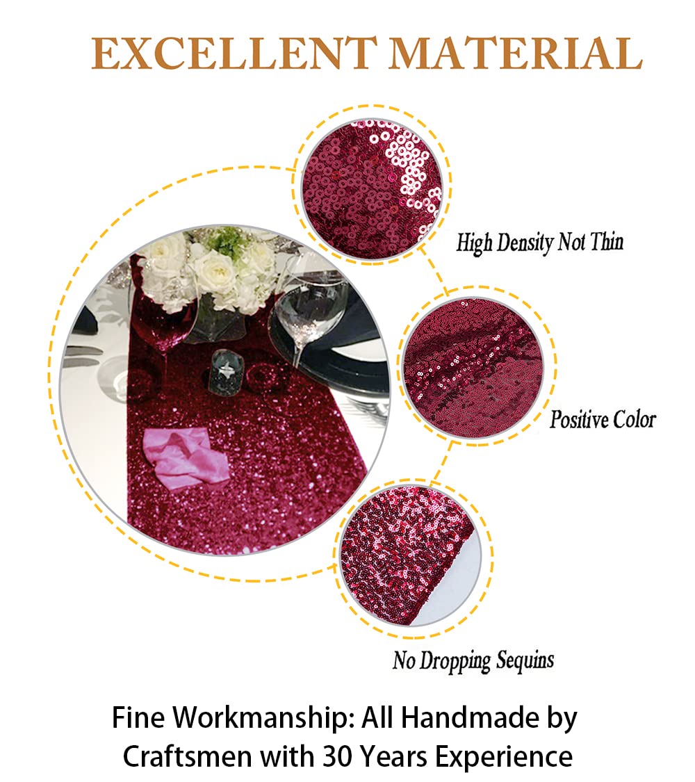 Shidianyi Burgundy 12X72-Inch Christmas Table Runner Sequin Table Runners Burgundy Party Table Decorations Pack Of 1 Wedding Tab