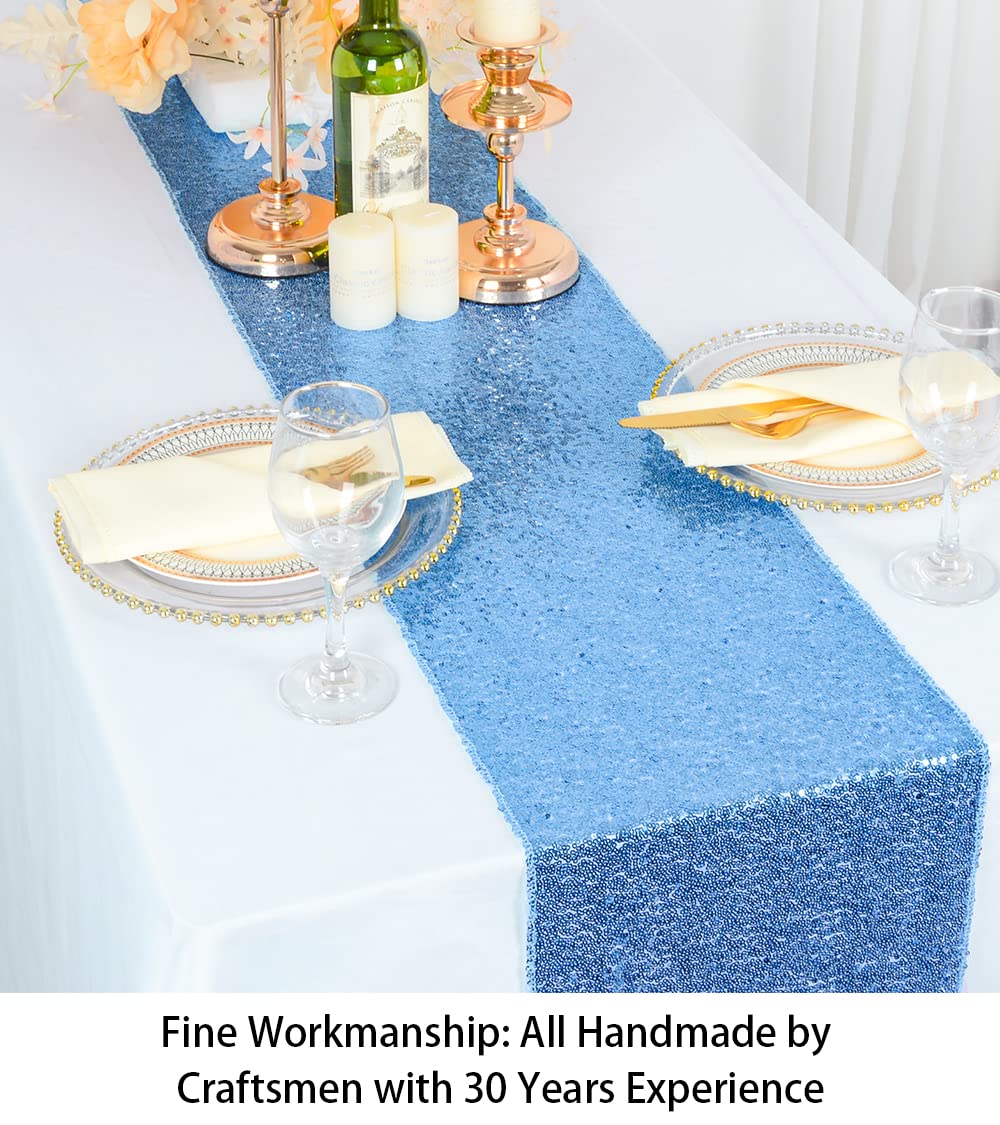 ShiDianYi Sequin Table Runners 10PCs 12x72 Baby Blue Glitter Table Cover for Birthday Party Light-Blue Baby Shower Wedding Table