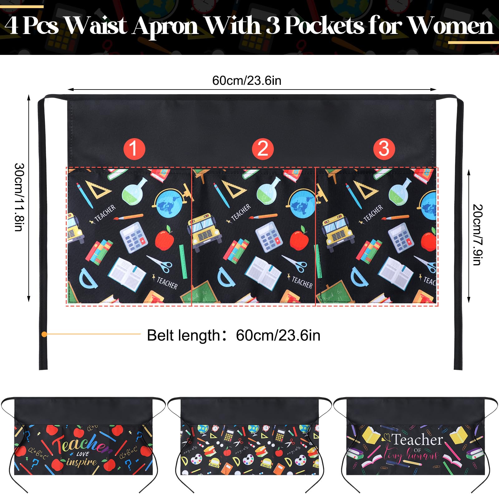 4 Pieces Waist Apron For Teachers With 3 Pockets Waterproof Half Aprons Back To School Teacher Apron For Teacher Appreciation Gi