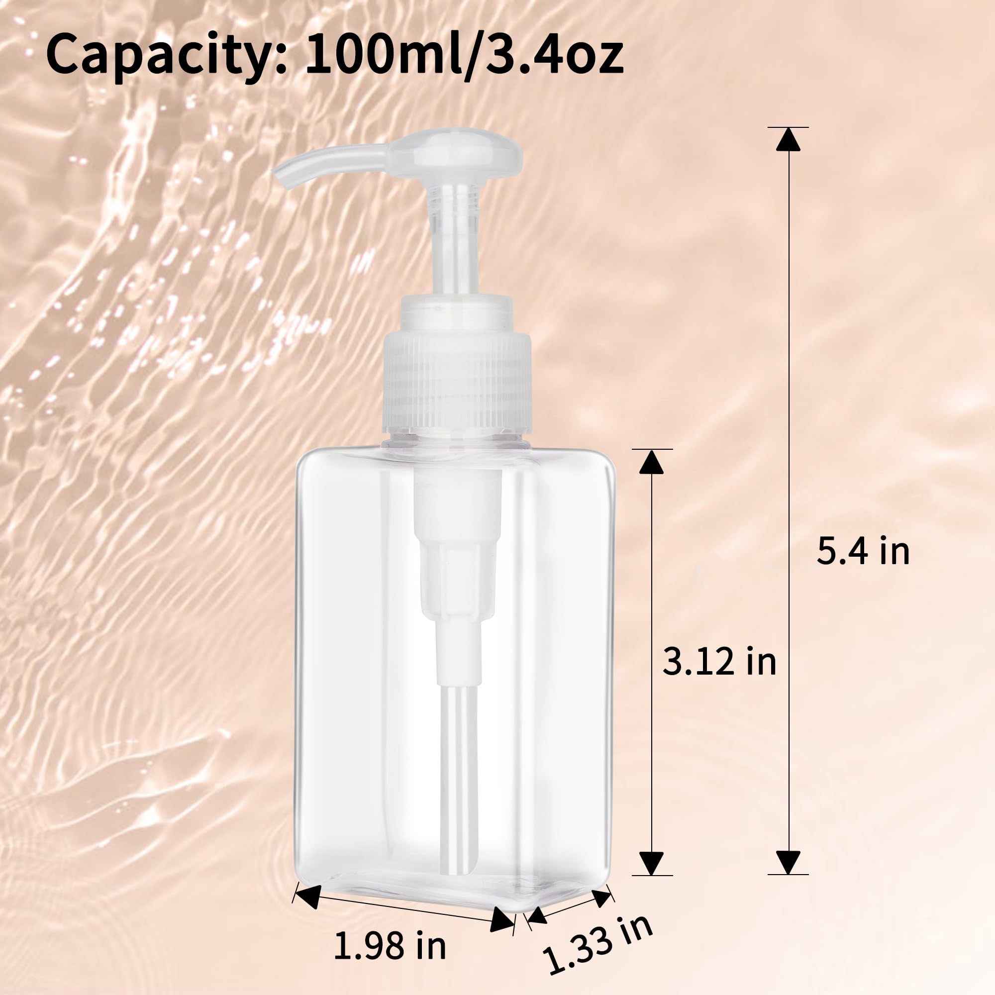 100Ml (3.4Oz) Pump Bottle Dispenser Jansburg 2 Pack Refillable Flat Square Plastic Lotion Dispenser Leakproof Empty Lotion Pump