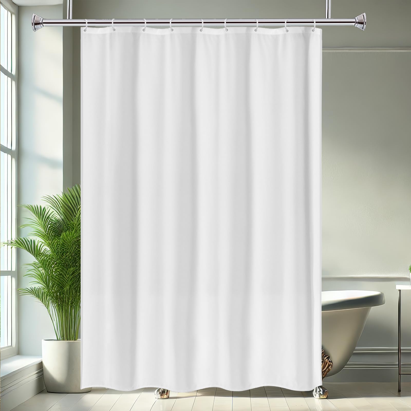 AooHome White Stall Size Bathroom Curtain for Hotel  Fabric Shower Liner with Hooks for Hotel  Waterproof  54 Width x 72 Height Inch