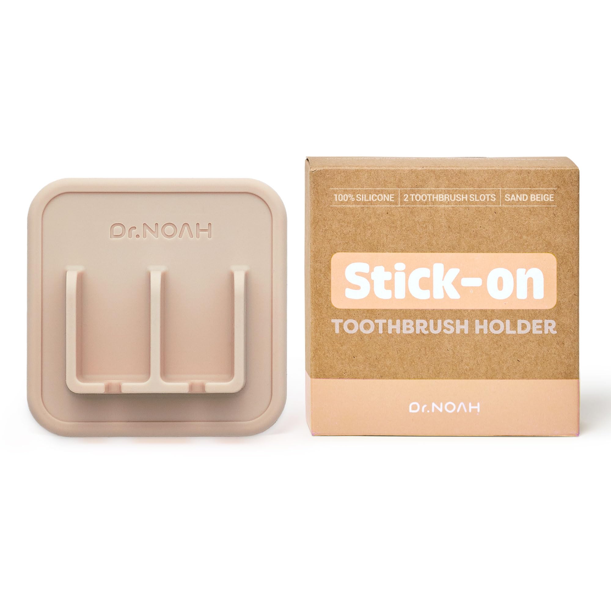 Dr.NOAH Silicone Wall Mount Toothbrush Holder | Sand Beige | Strong Suction | Easy to Remove & Reuse | Dishwasher & Microwave Sa