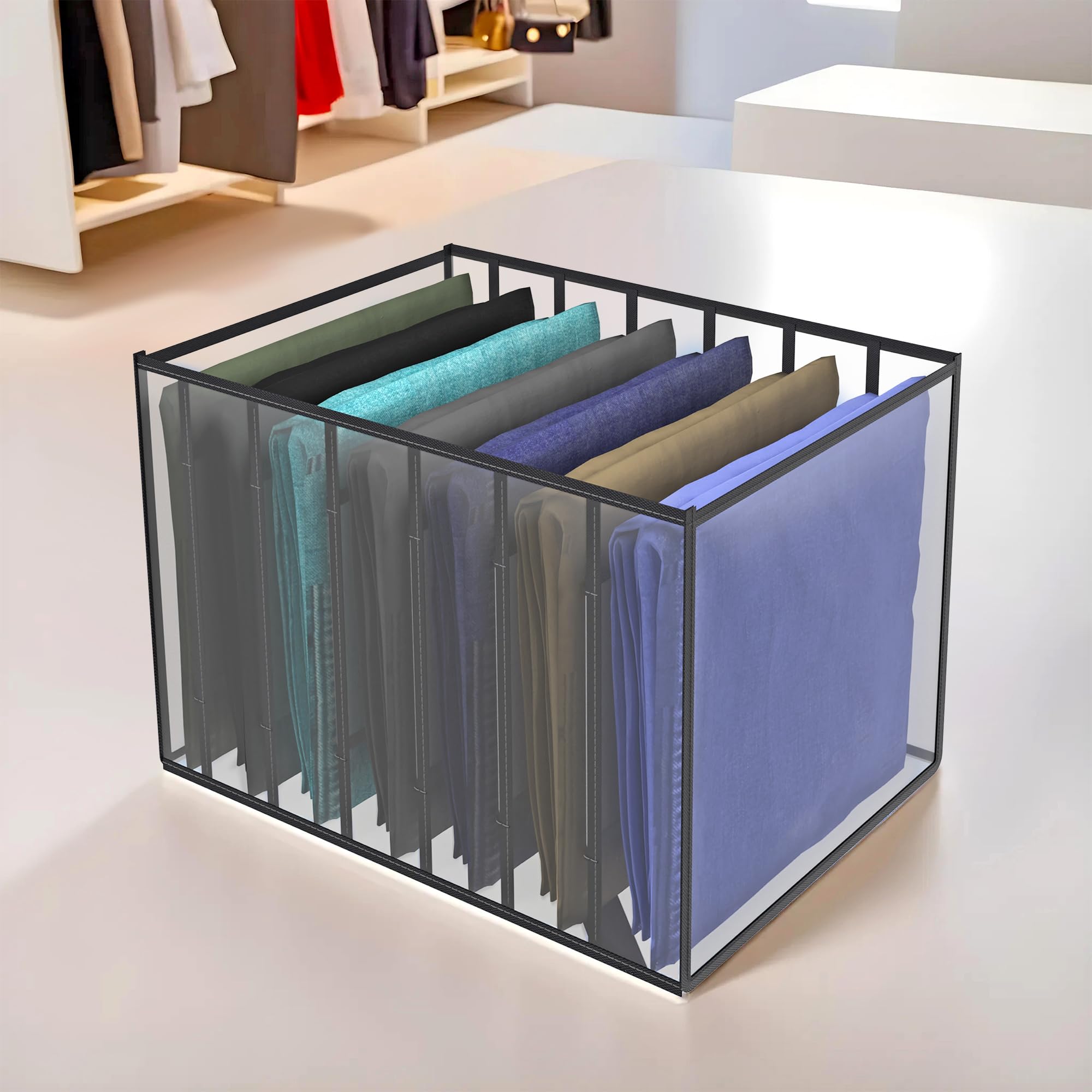Kuber Industries Cloth Organizer | Wardrobe Organizer | 7 Grids Storage Box For JeansTrousersShirts | Pvc Foldable Drawer Orga