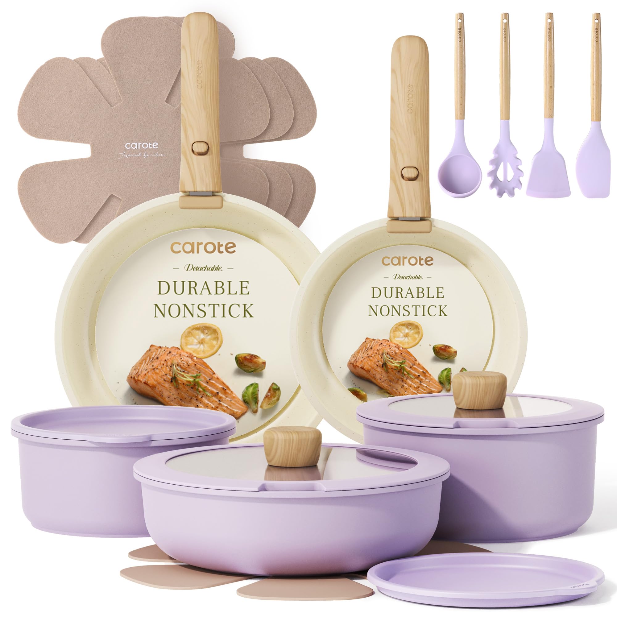 CAROTE Pots and Pans Set Non Stick, Cookware Sets, 19pcs Kitchen Set, Oven/Fridge Safe, Space Saving Pots Set, Nonstick Set with