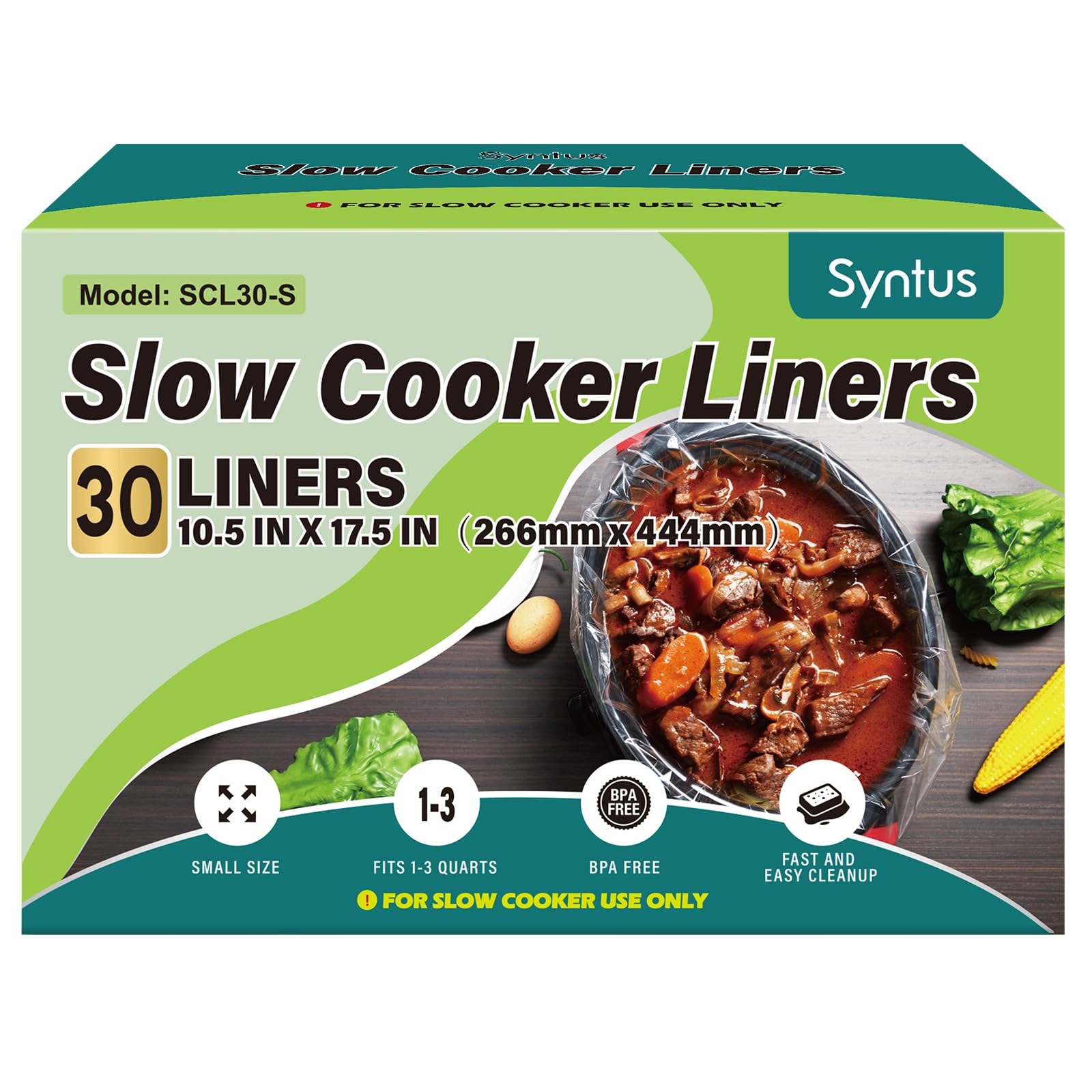 Syntus Slow Cooker Liners, 30 Count Cooking Bags Small Size Disposable Pot Liners Plastic Bags, Fit 1Qt To 3Qt For Slow Cooker C