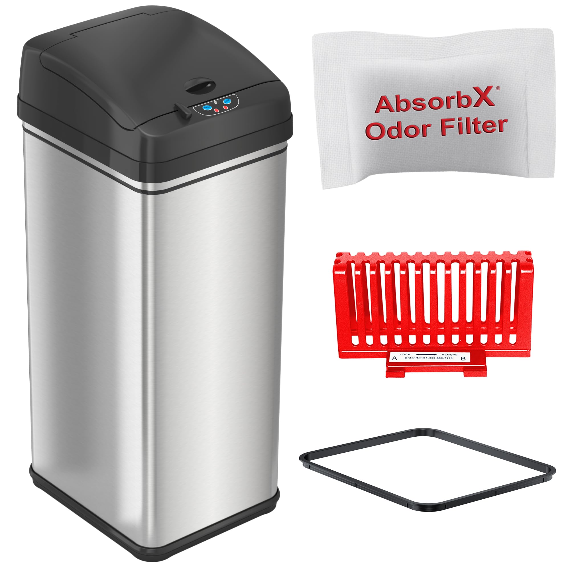 iTouchless 50 Liter / 13 Gallon Sensor 2.0 Kitchen Trash Can with Lid Lock and AbsorbX Odor Filter, Touchless Lid, Stainless Ste