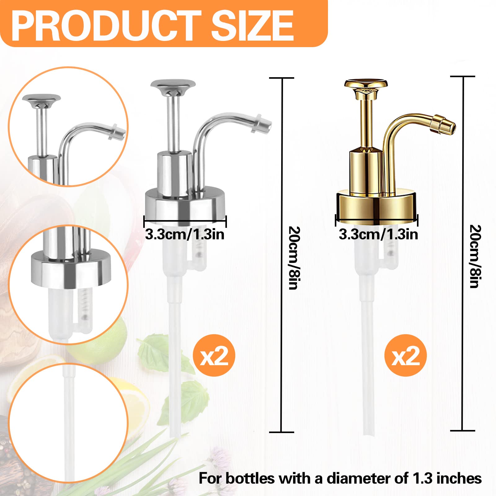 Bangboom 4 Pieces Coffee Syrup Pump, Skinny Syrup Pumps Fit Coffee Syrup Dispenser With 1.3'' Dia, Bottle Pumps For Flavored Syr