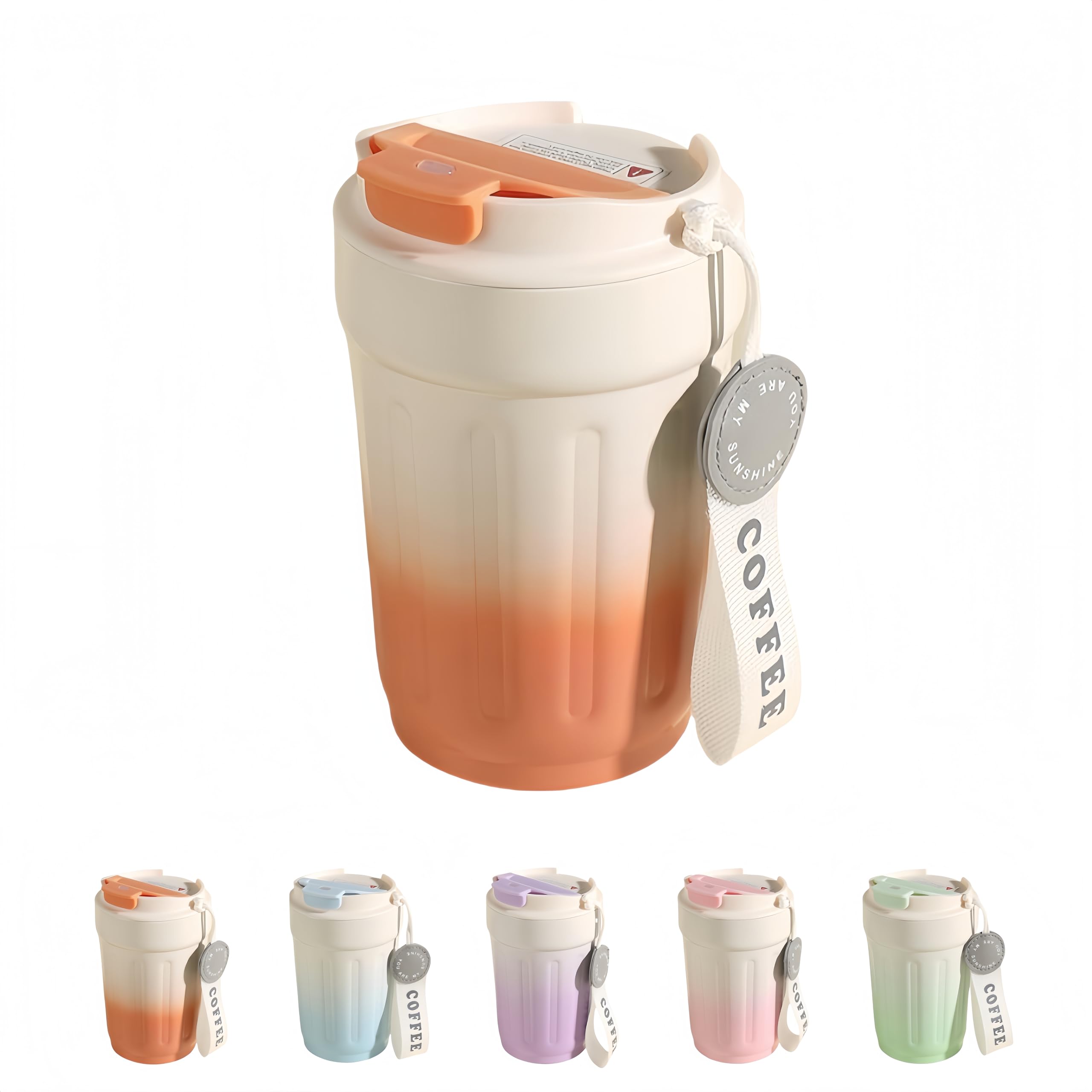 HOORMED 14oz Portable Vacuum Insulated Coffee Mug, Ceramic Lined Travel Cup
