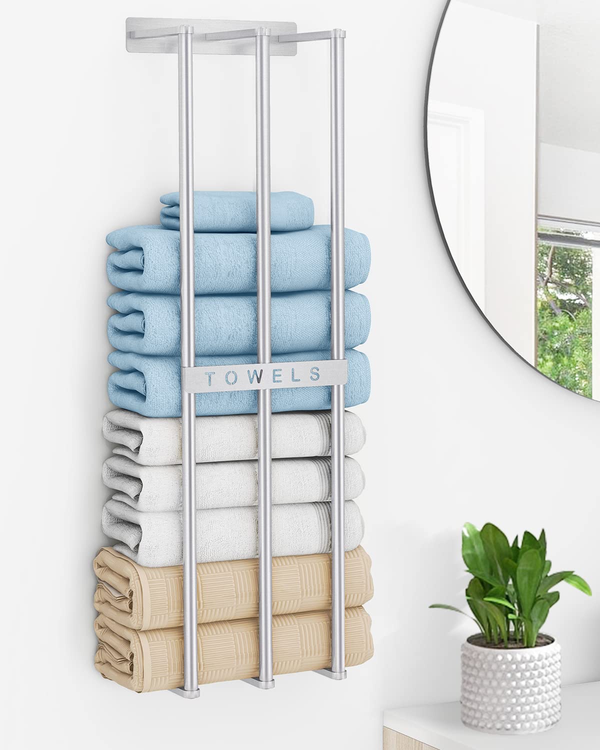 Bathroom Towel Storage Wall, Bethom Towel Rack For Bathroom Wall Mounted, Bath Towel Holder Wall Can Holds Up To 6 Large Rolled