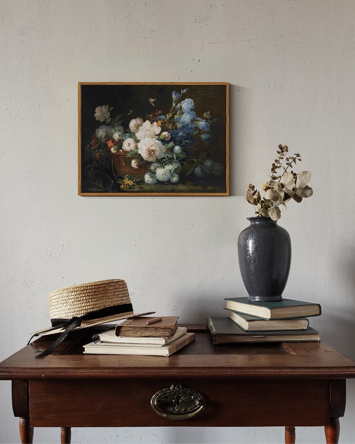 Arpeotcy Vintage Framed Canvas Wall Art, Bathroom Hydrangea Peonies Floral Pictures Prints Retro Wall Decor, Bedroom Living Room