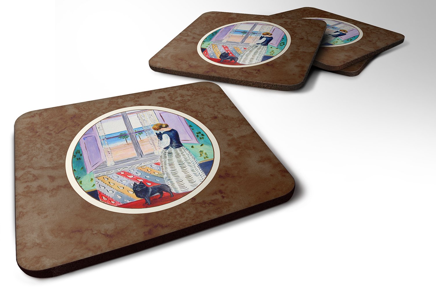 Carolines Treasures Lady With Her Schipperke Foam Coasters (Set of 4), 3.5, Multicolor