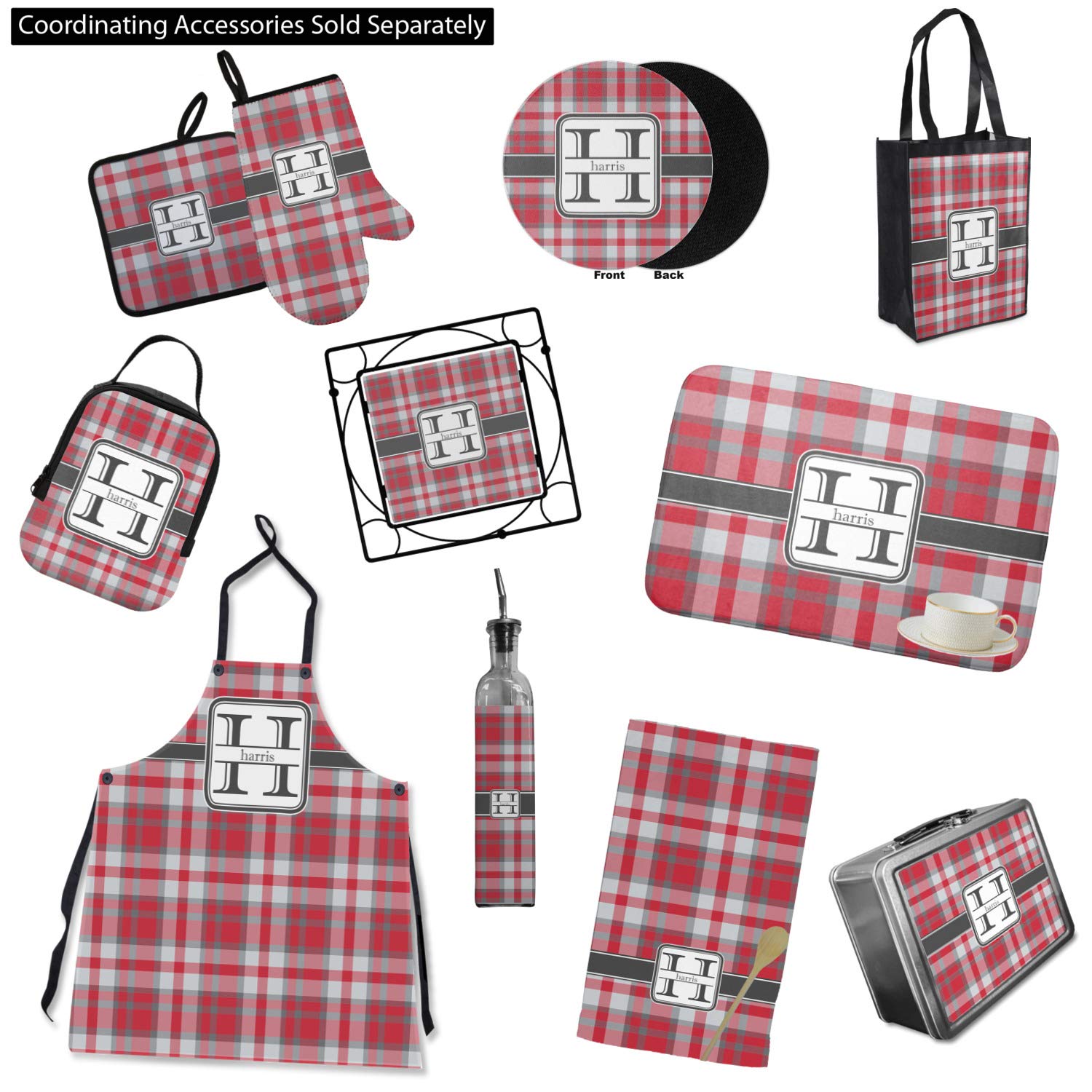 Personalized Red & Gray Plaid Lunch Box
