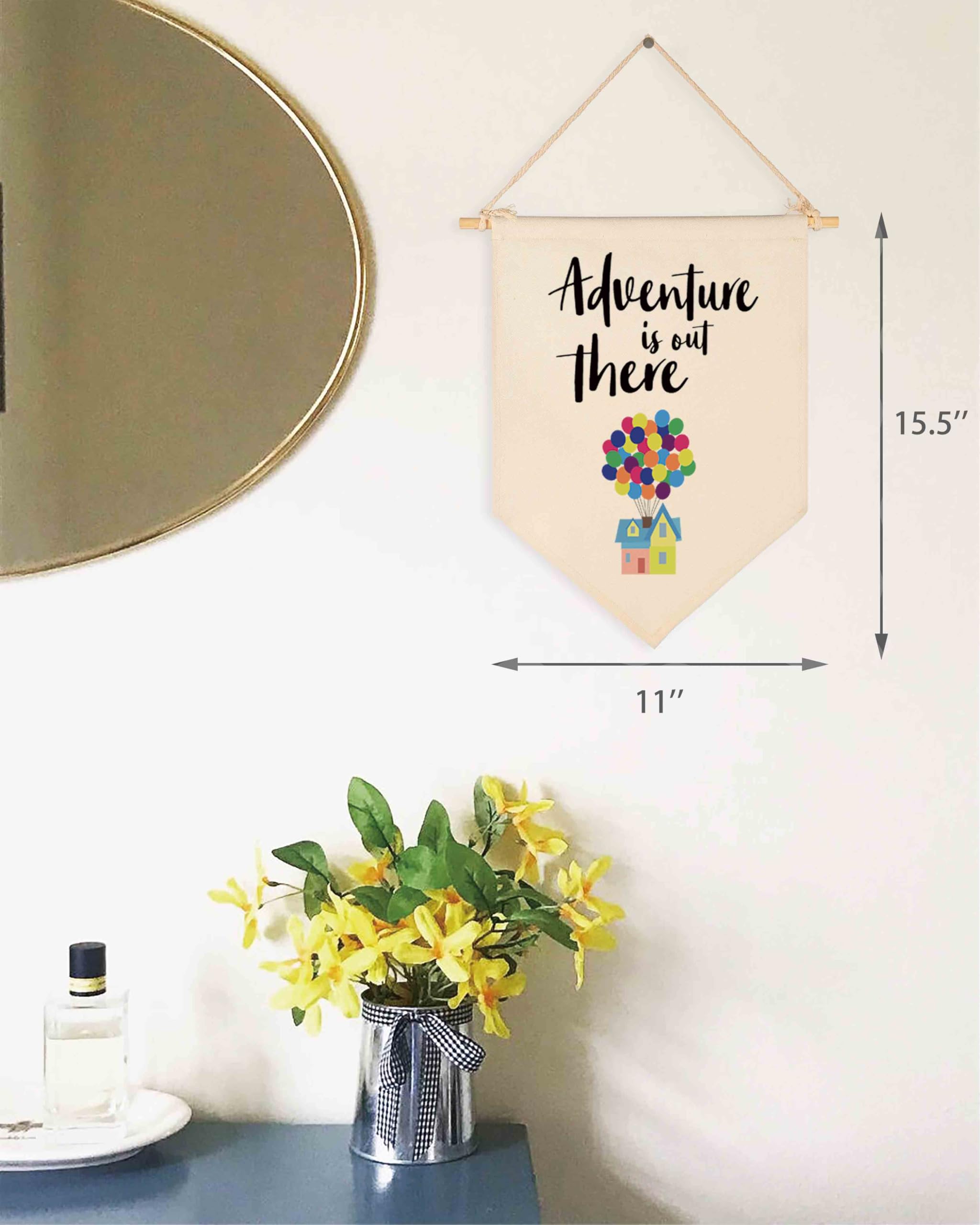 Adventure Is Out There -Canvas Hanging Flag Banner Wall Sign Decor Gift for Baby Kids Girl Boy Nursery Teen Room Front Door - Hydrogen Balloon  Travel Around the World