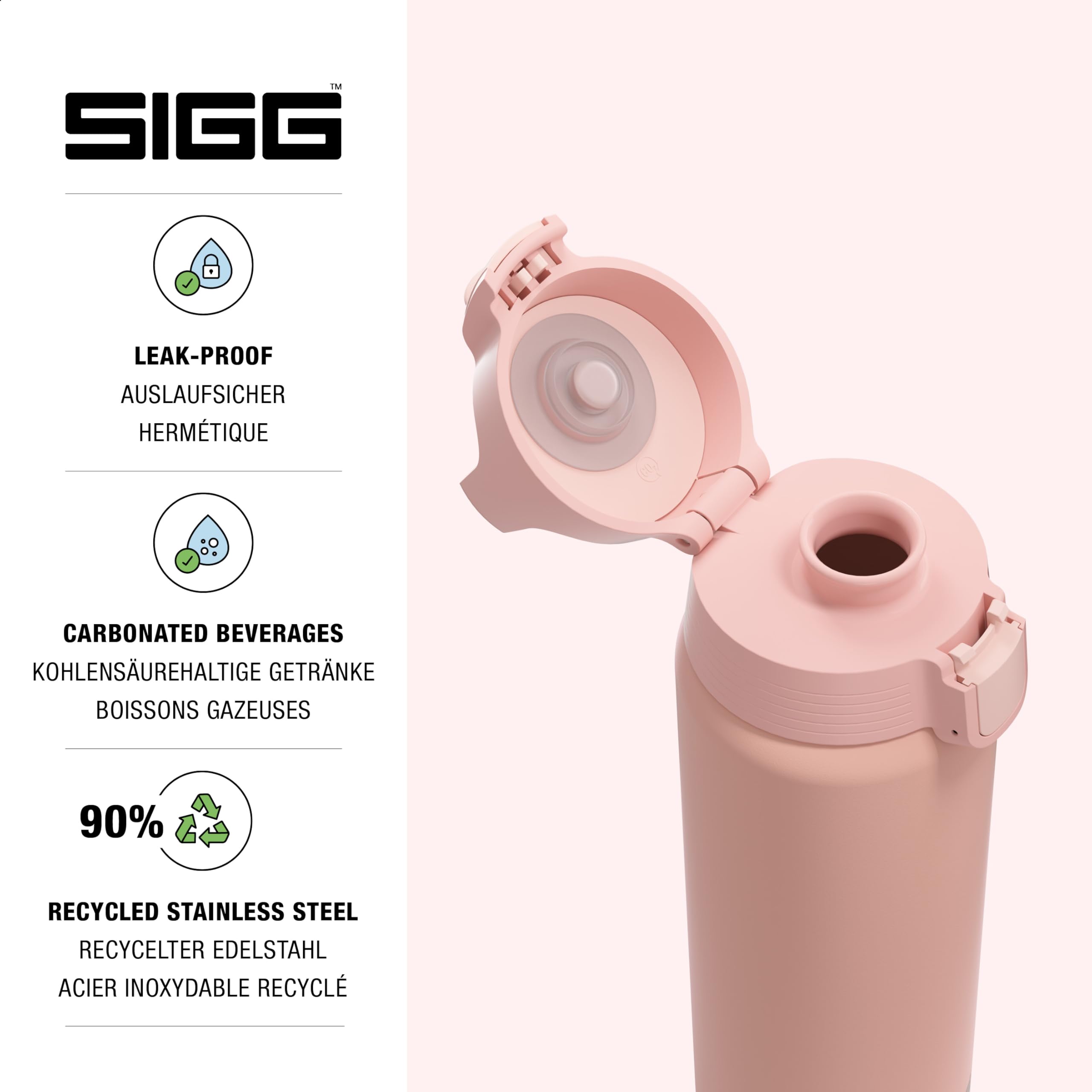 SIGG - Reusable Water Bottle - Shield ONE - Leakproof - Recyclable - BPA Free - Shy Pink - 25 Oz