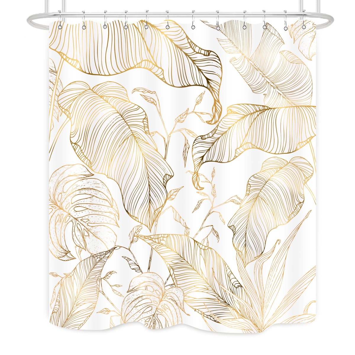 Zxmbf White Gold Tropical Palm Leaves Shower Curtain Abstract Banana Leaf Copper Chic Modern Botanical Plant Nature Aesthetic Ba