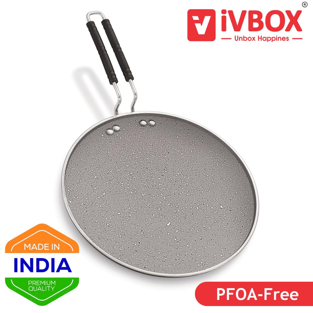 ivbox Rio-Marble Induction Base 300mm Non-Stick Multi-Purpose Aluminium Tawa, Grey (30cm, Induction and Gas Stove Compatible)