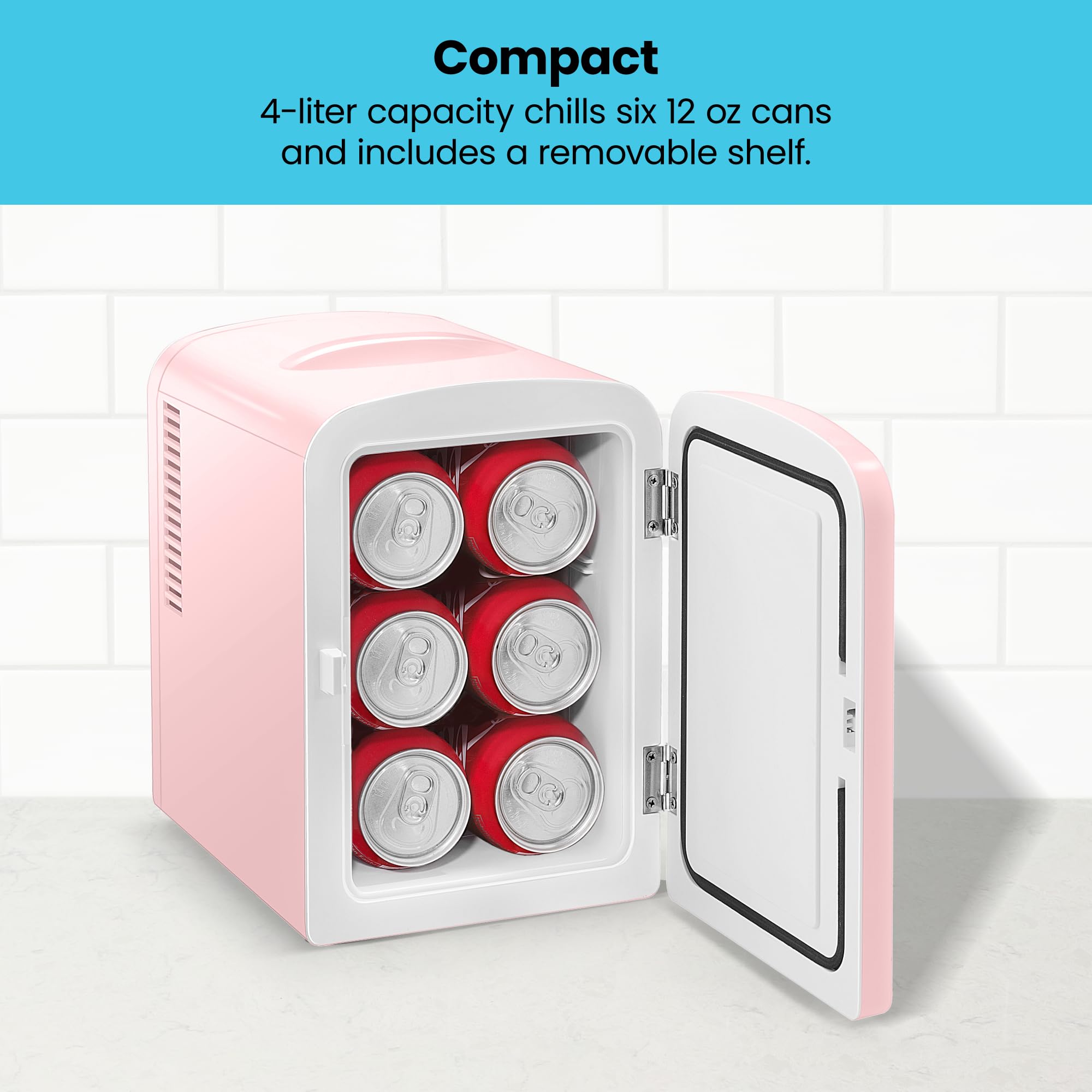 Chefman - Iceman Mini Portable Pink Personal Fridge Cools Or Heats & Provides Compact Storage For Skincare, Snacks, Or 6 12Oz Ca
