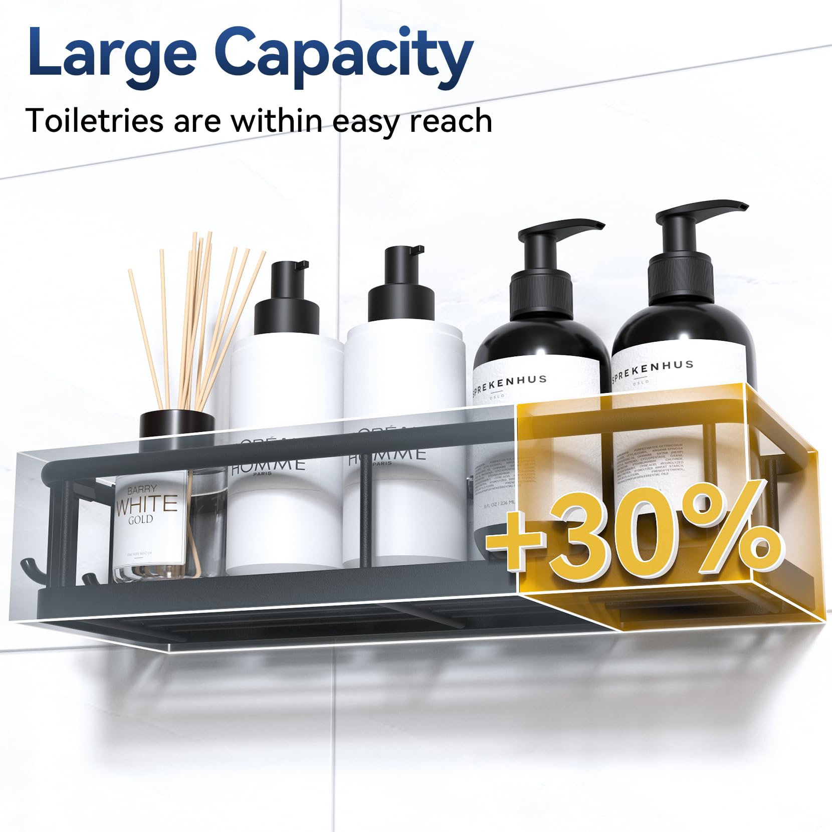 Yasonic Shower Caddy Adhesive, No Drill Bathroom Shower Organizers, With Removable Hooks, Rust Proof Shower Shelves, Wall-Mounte