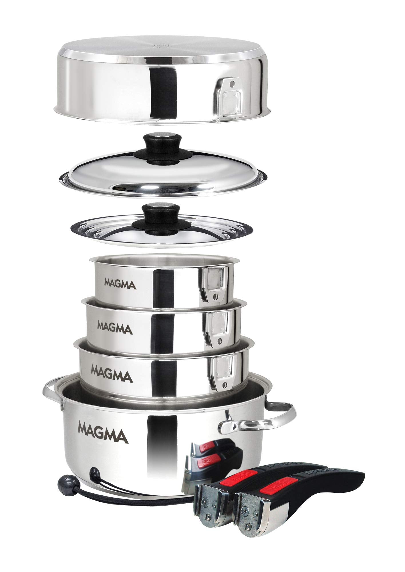 Magma Products, A10-360L-IND, 10 Piece Gourmet Nesting Stainless Steel Cookware Set, Induction Cooktops, Silver