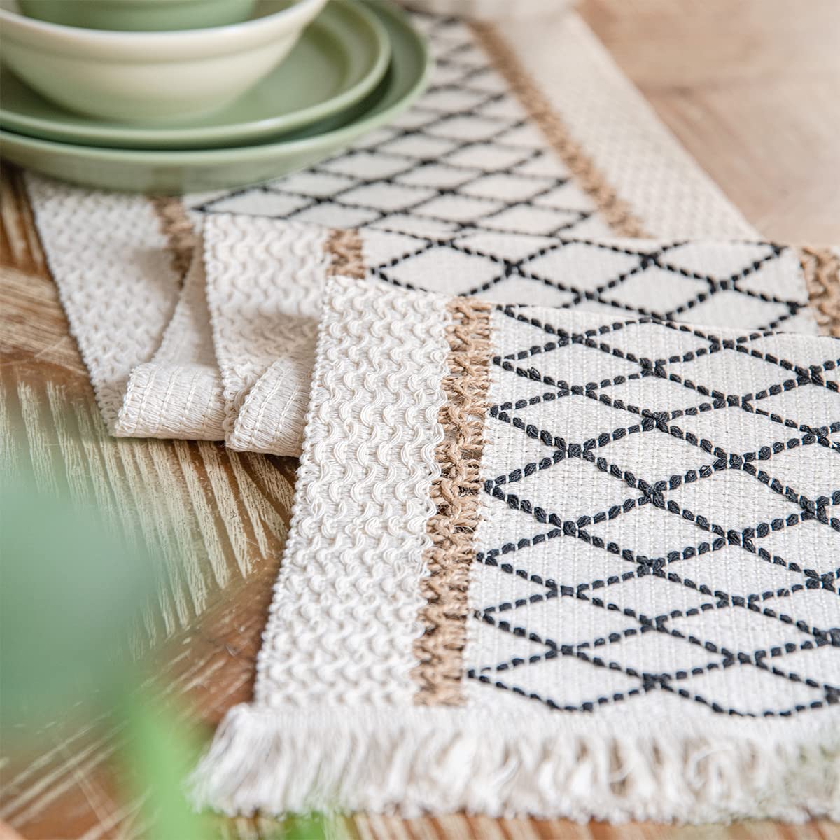 Table Runner, Boho Table Runner Cotton Linen Table Decorations, Farmhouse Table Runners With Tassels For Bohemian Wedding Bridal