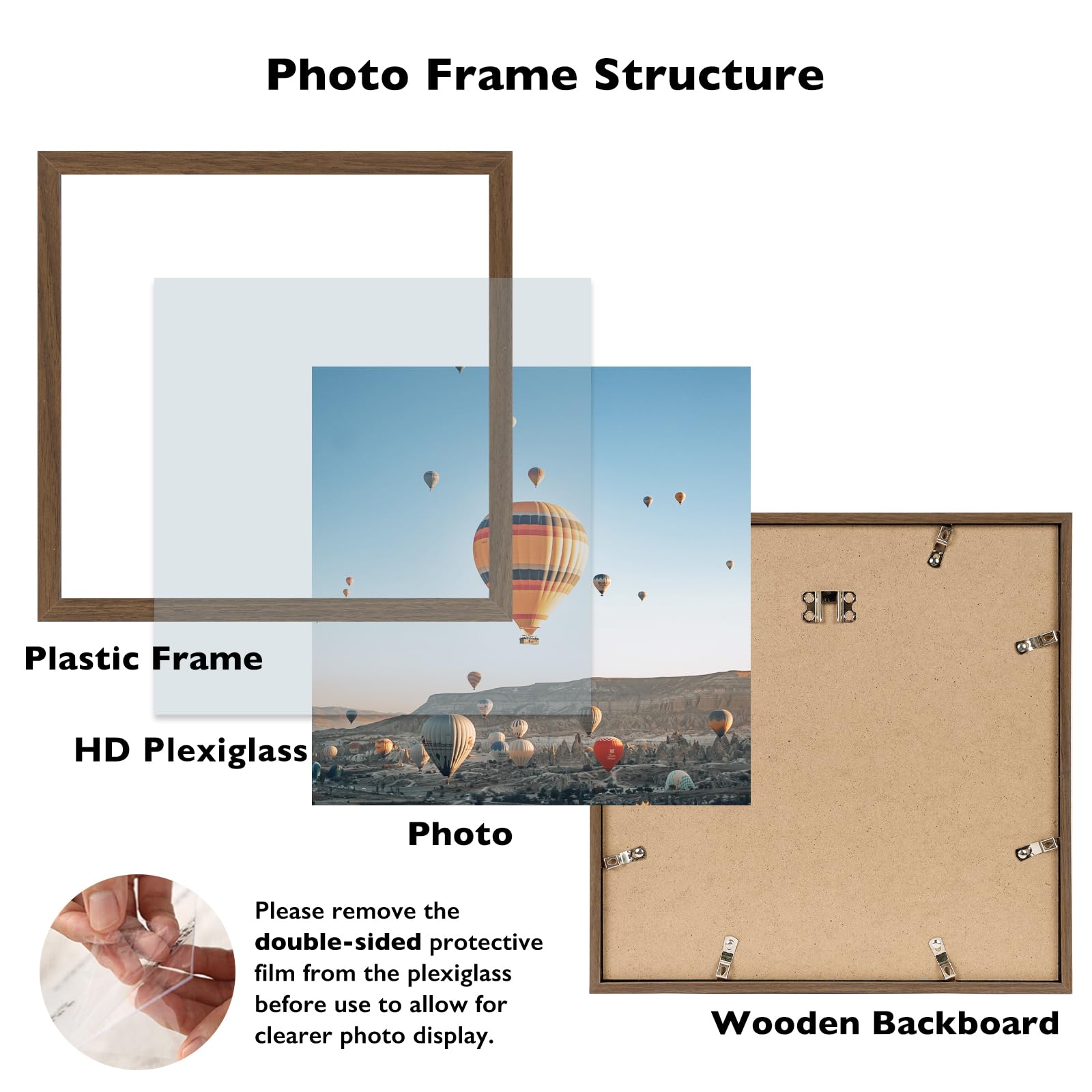 JCJMY 12x12 inch Picture Frame, Horizontal and Vertical Formats for Wall Hanging, 12 x 12 Square Wall Gallery Poster Photo Frame