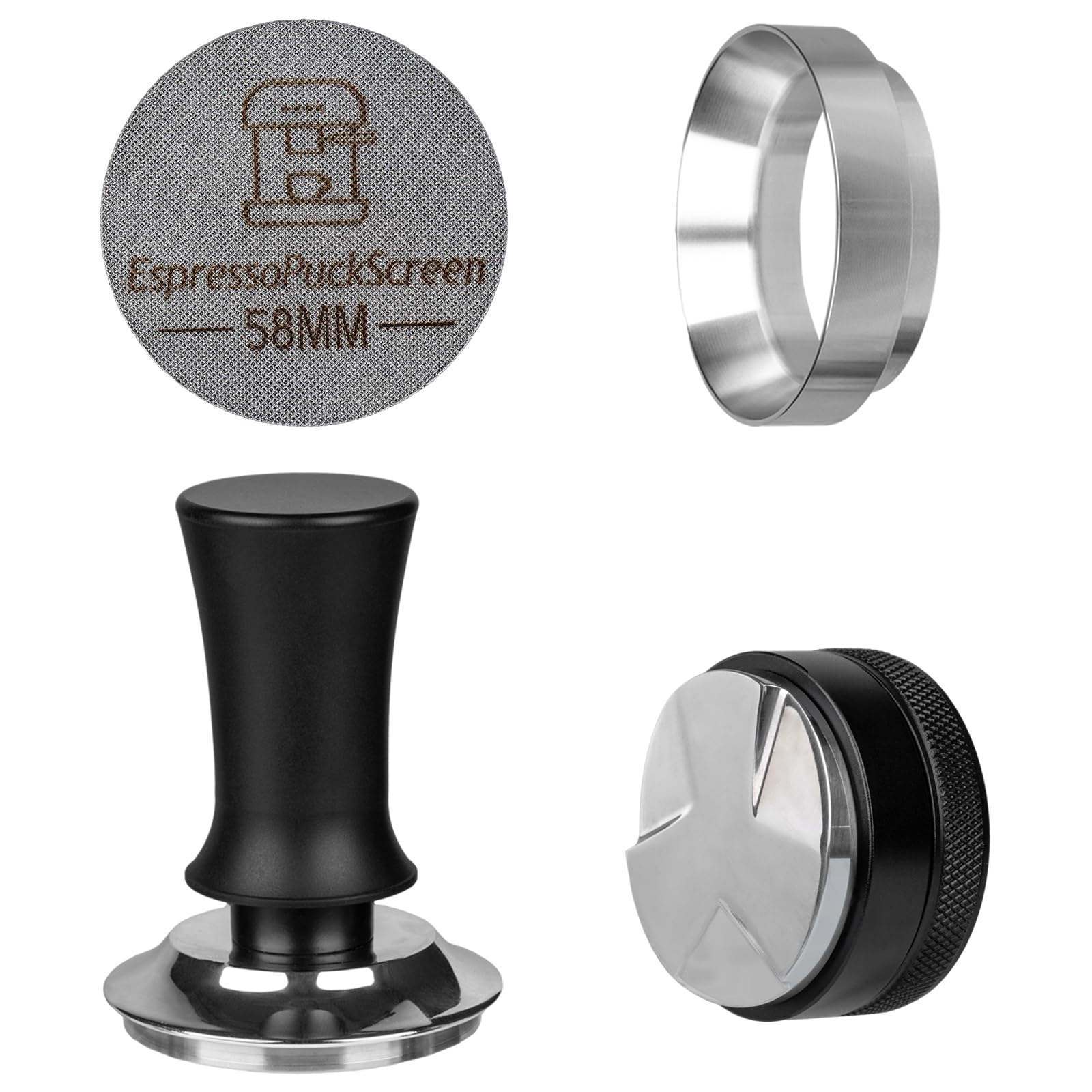 58Mm Espresso Tamper Set - Spring-Loaded Coffee Tamper, Adjustable Depth Espresso Distributor Leveler, Magnetic Dosing Funnel Al