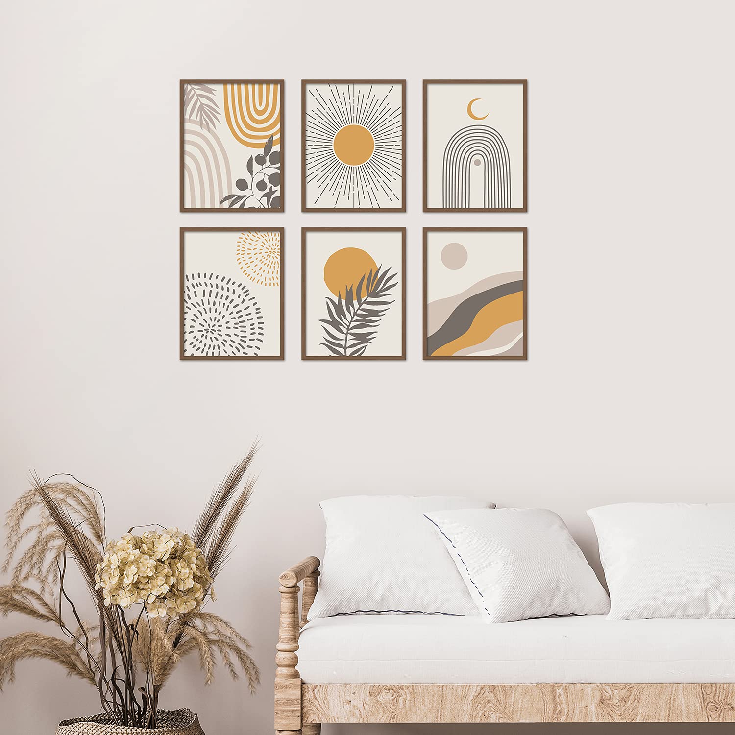 Boho Wall Art Room Decor 8x10 set of 6 Boho Posters  Mid Century Modern Prints for Wall Art  Sun Moon Desert Bedroom Decor