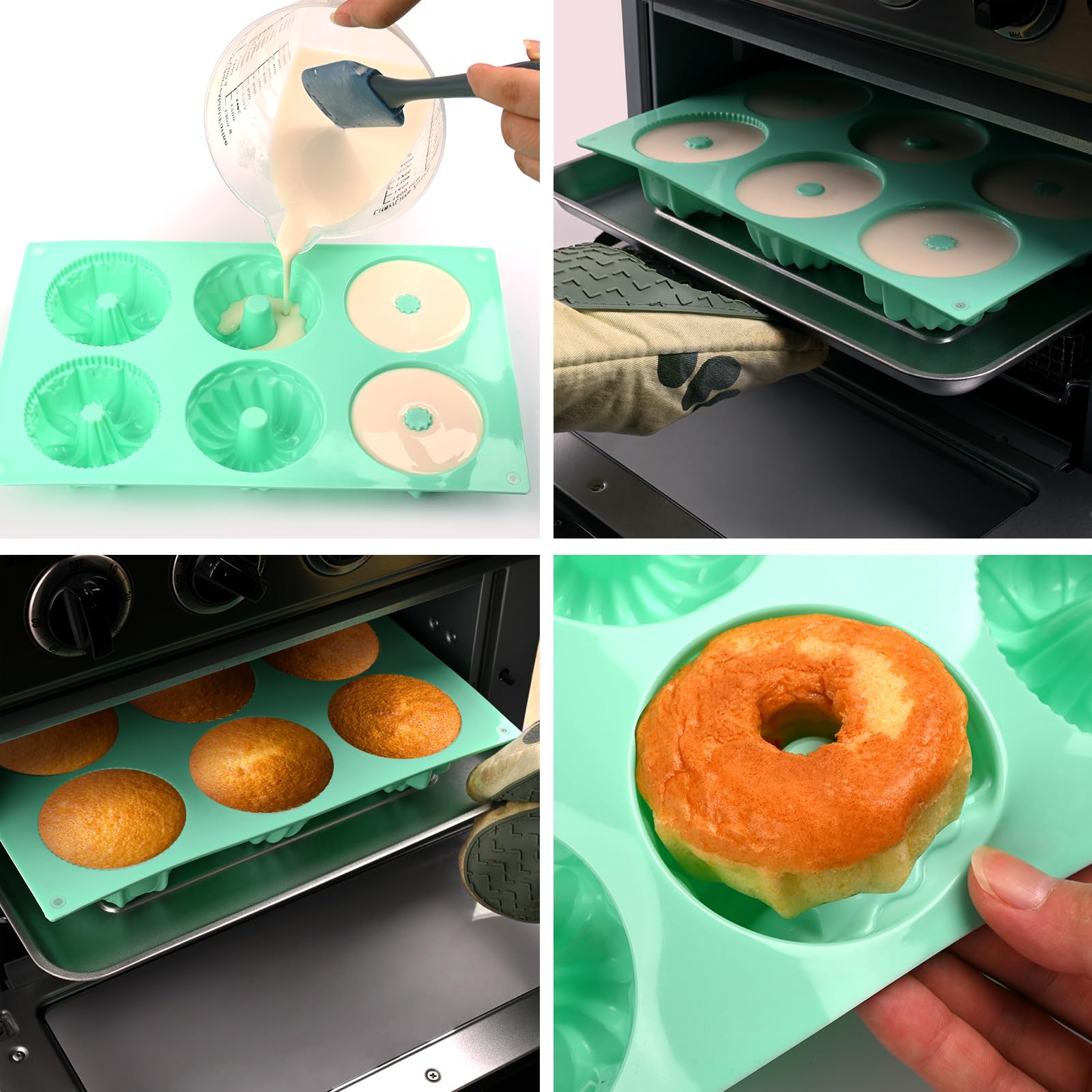 HUAKENER Mini Fluted Cake Pan Set - 6-Cavity Non-Stick Silicone Mold for Cupcakes, Donuts, Brownies - Large, Color B