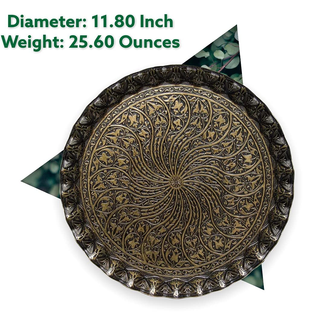 Alisveristime Turkish Ottoman Coffee Tea Serving Tray - 11.8 Inches, Wavy Zamac Tray With Traditional Motifs, Available In Five
