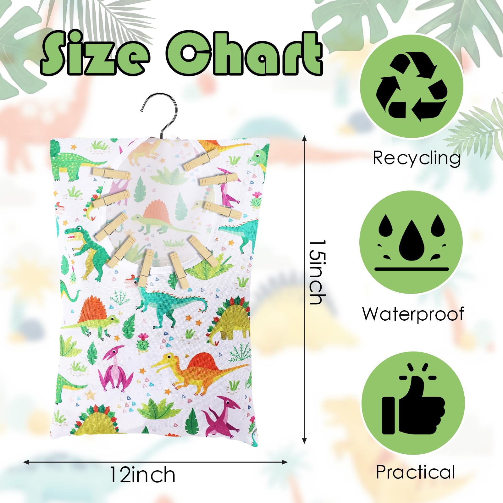 2 Pcs Dinosaurs Clothes Pin Bag Clothespin Bag Holder Clothespin Holder 15 X 11 Inch Clothes Pin Hanging Bag Clothespin Bag For