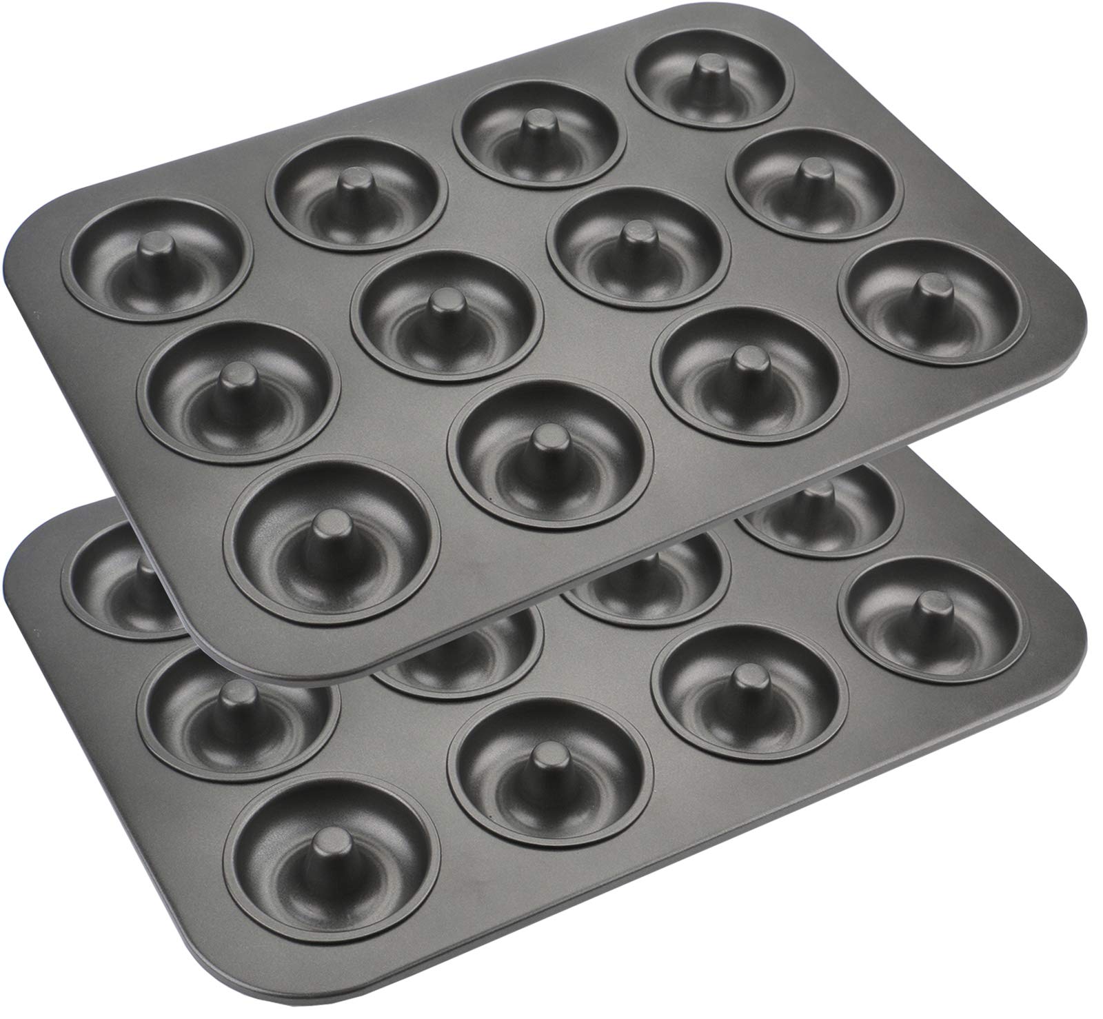 Lawei 2 Pack 12-Cavity Non-Stick Donut Pan, Carbon Steel Donut Baking Pan For Muffin, Cake, Dessert, Mini Bagel Mold Donut Trays