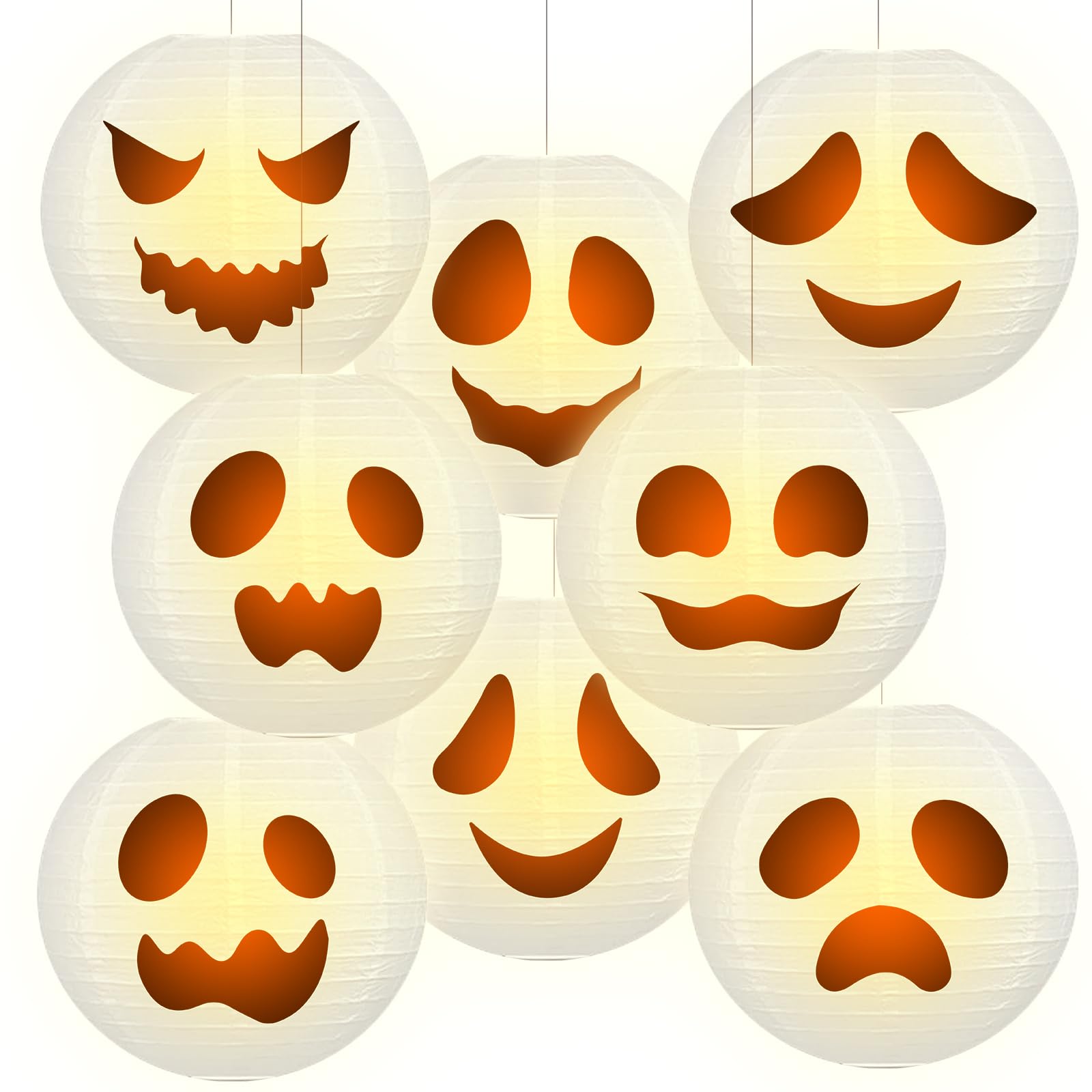 Glooglitter 8 Pcs Halloween Ghost Lanterns Light up Ghost Decor 8 Inch Fabric Halloween Lanterns Outdoor Indoor Decorations for 