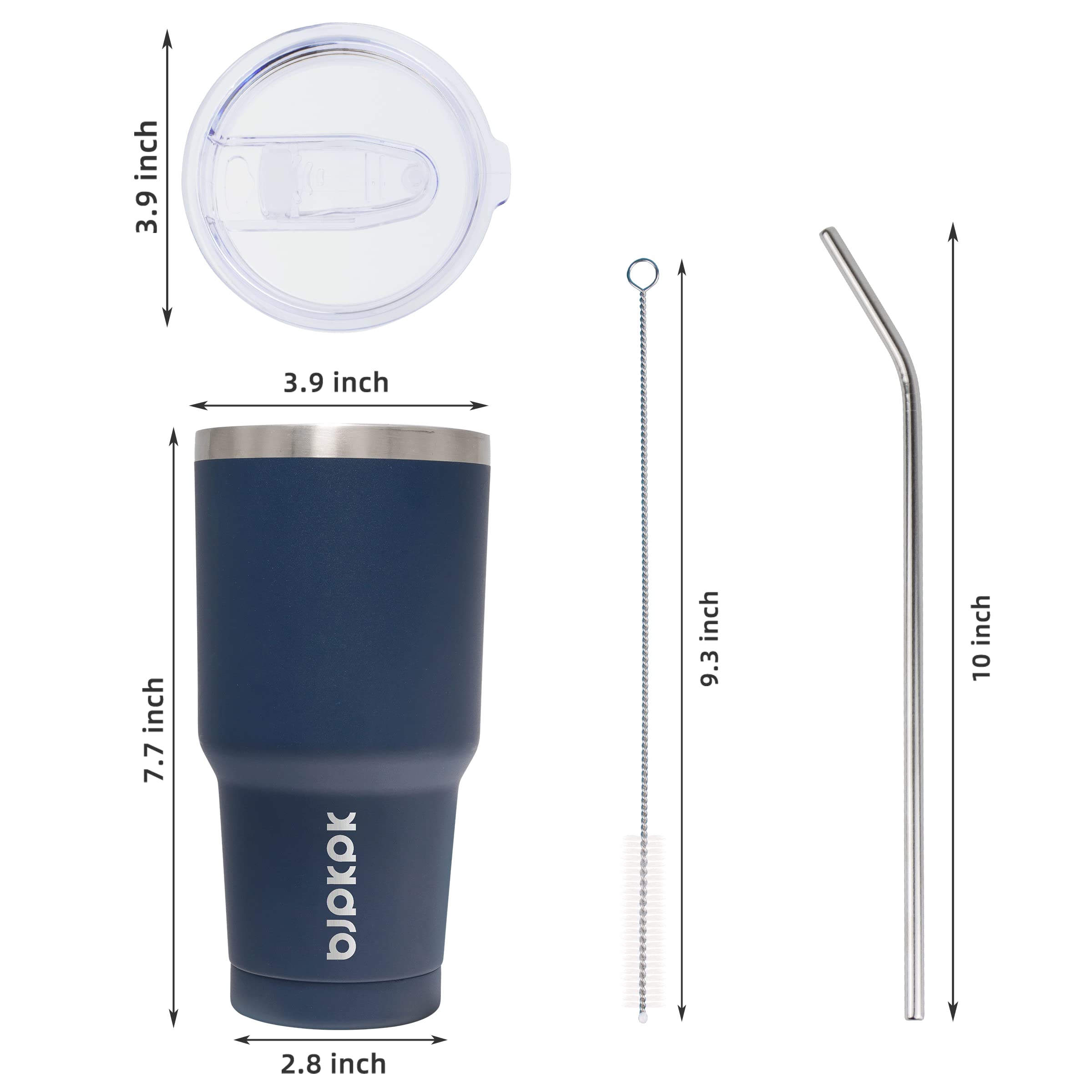 Bjpkpk 30 Oz Tumbler With Lid And Straw Stainless Steel Double Wall Vacuum Insulated Tumblers,Navy Blue