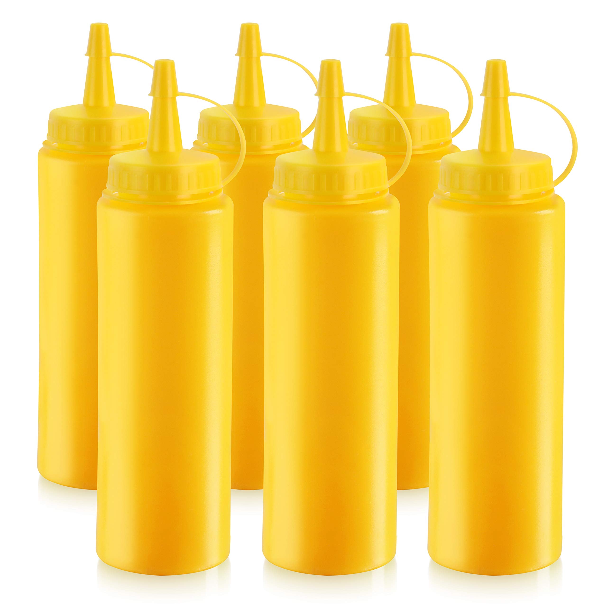 New Star Foodservice 26467 Squeeze Bottles, Plastic, 8 Oz, Yellow, Pack Of 6