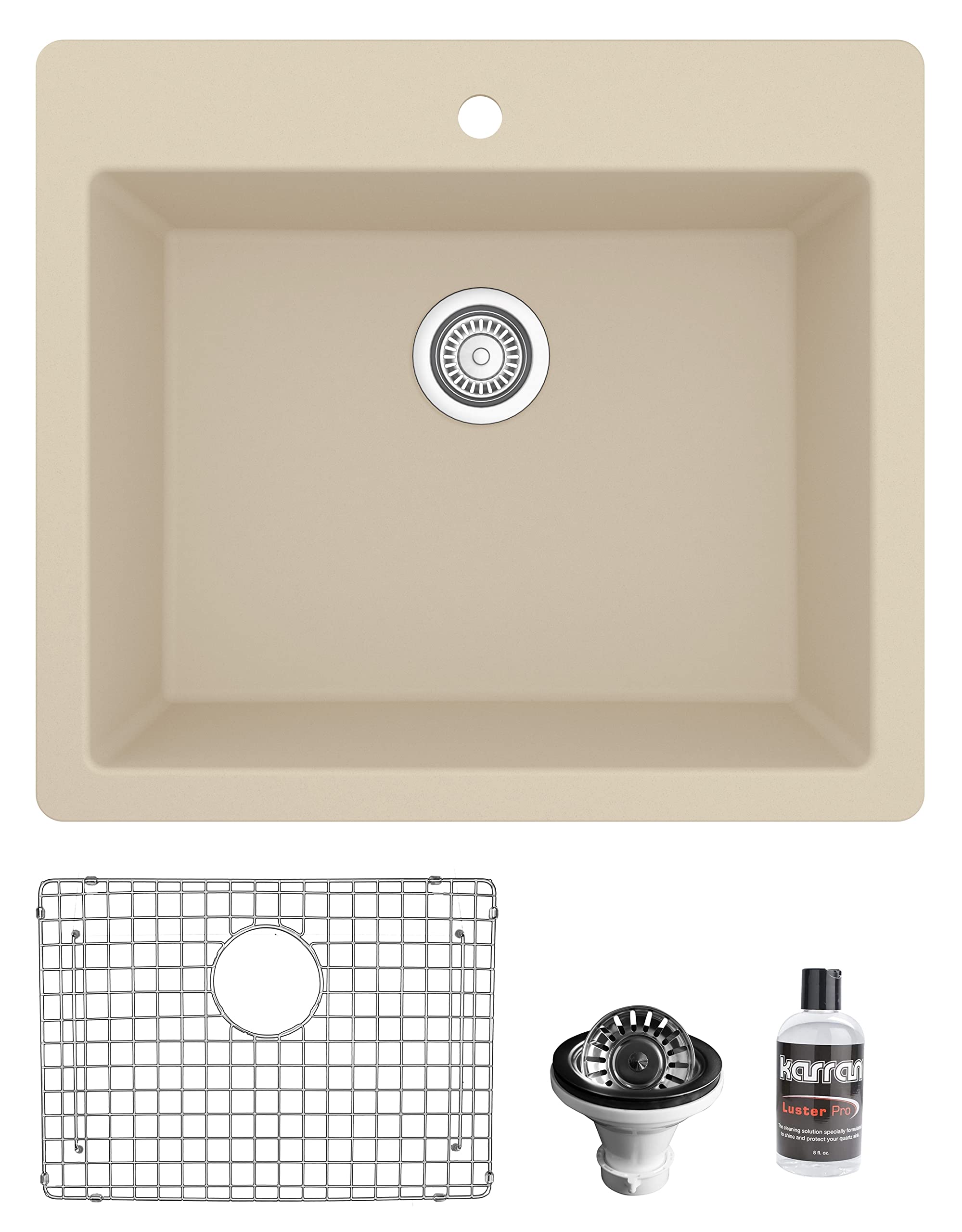 Karran QT-820 Top Mount 25 in. Single Bowl Quartz Kitchen Sink Kit in Bisque