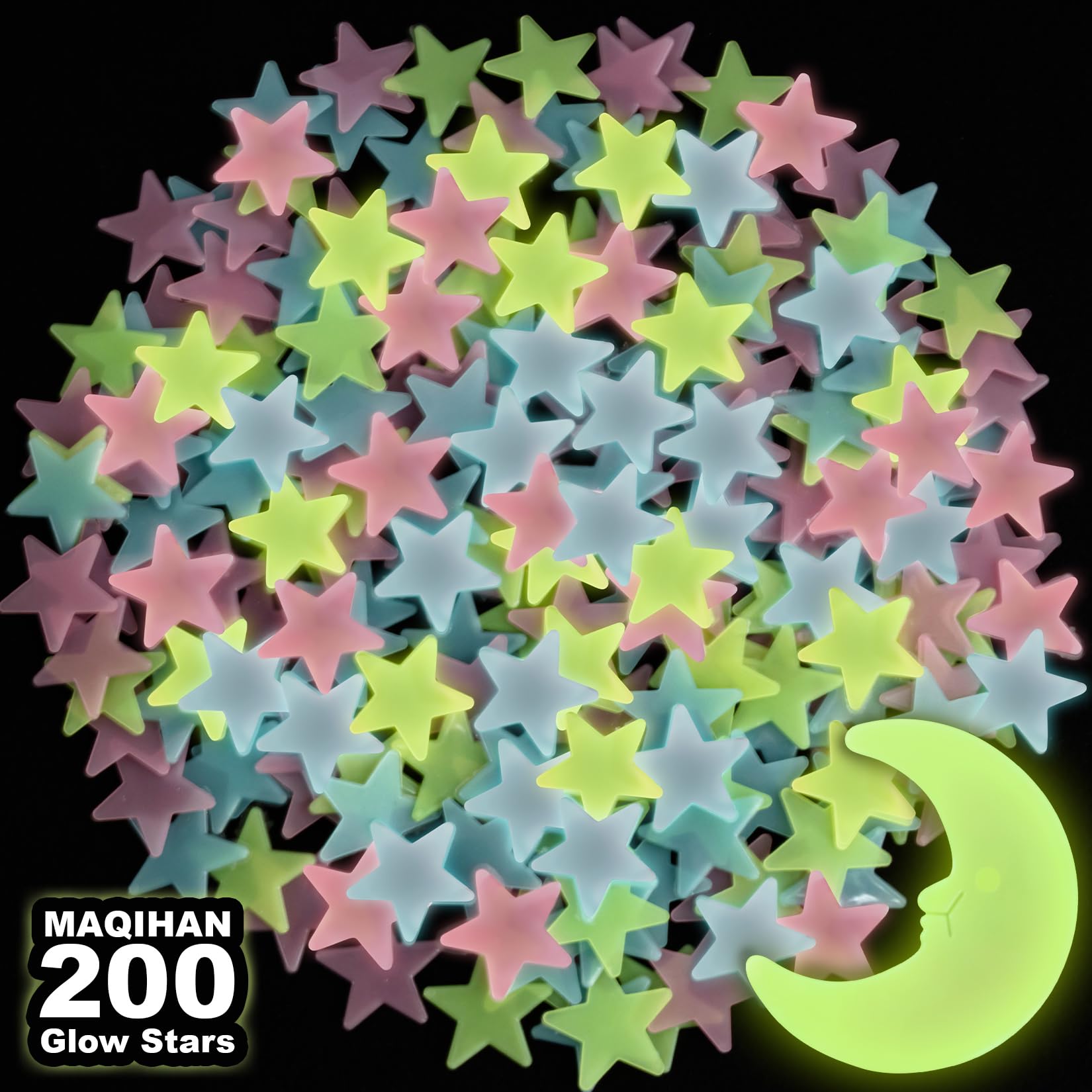 Maqihan 200 Glow In The Dark Stars For Ceiling - Glowing Stars And Moon Stickers Estrellas Que Brillan En La Oscuridad Para El T