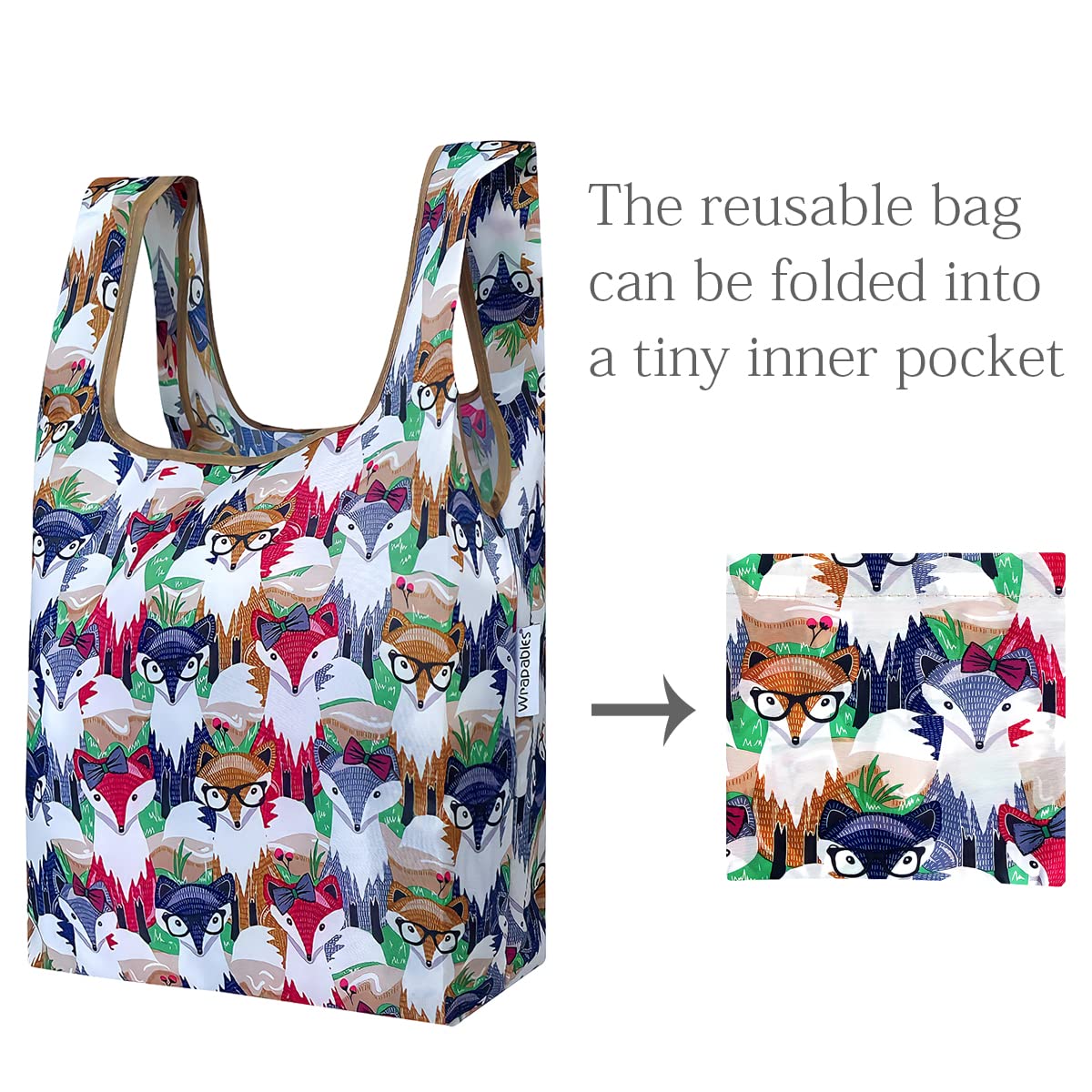 Wrapables Jolibag Collection Reusable Shopping Bag (Set Of 2), Clever Foxes