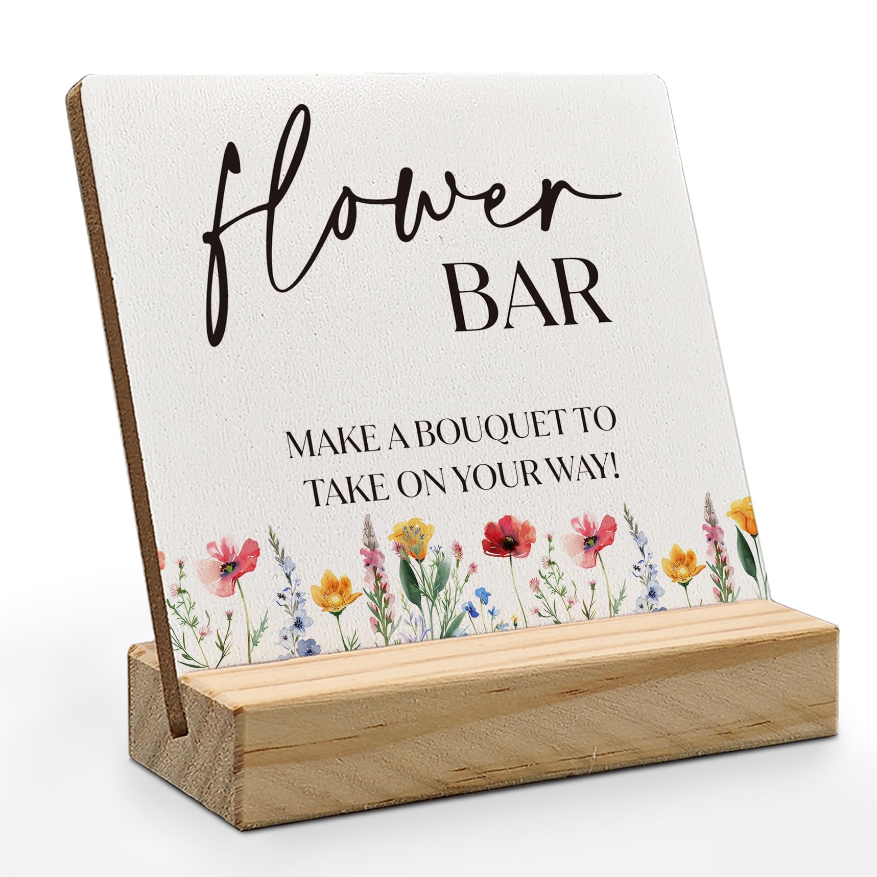 ANlANG Flower Bar Sign 4X4 inch, Flower Bar Desk Decor, Bridal Shower Sign Wood Plaque, Wedding flowers, WeddingAccessories for 
