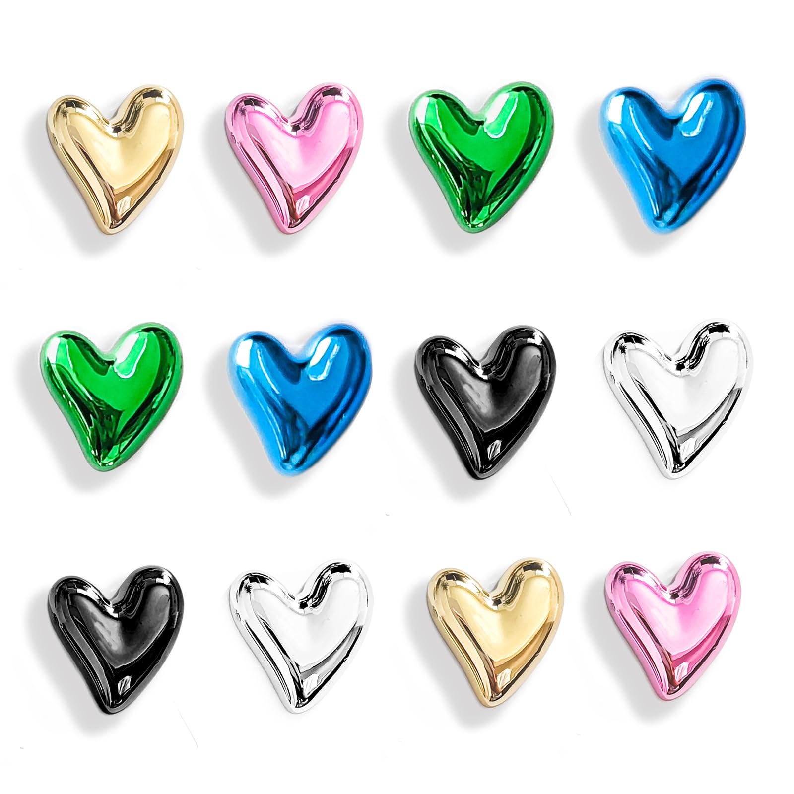 Janvelle 12PCS Heart Fridge Magnets,Mixed Gold Pink Blue Green Black Silver 6 Colors,0.83inch Small Magnets for Refrigerator,Cut