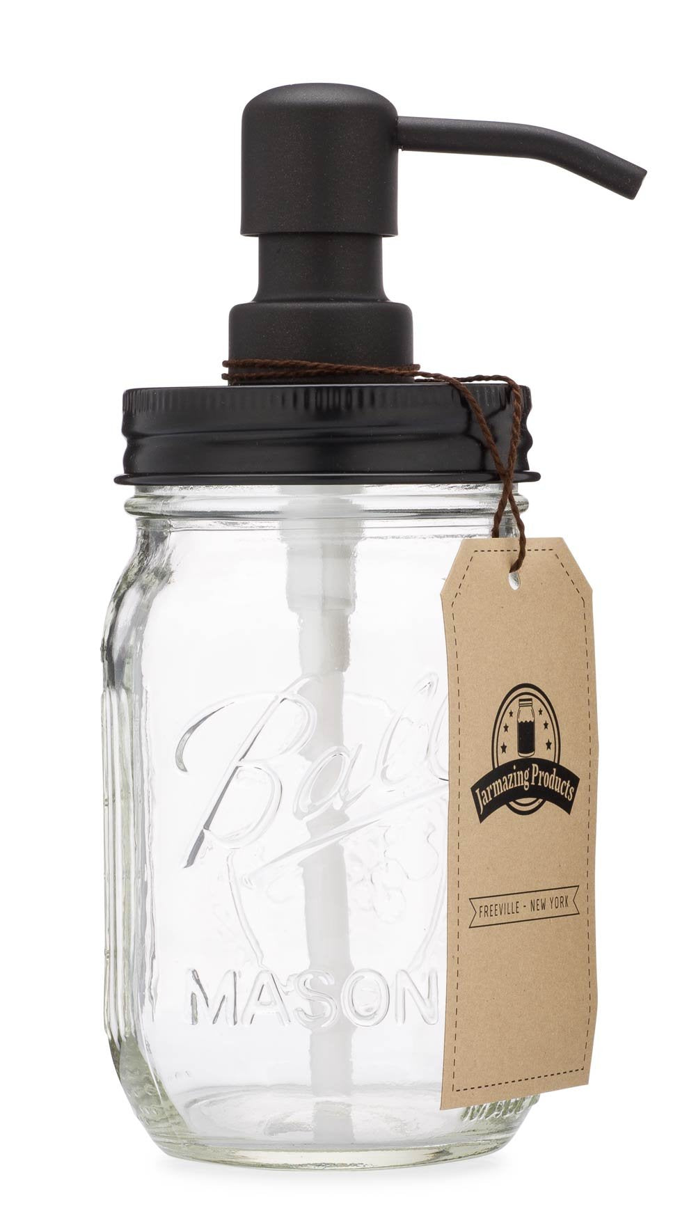 Jarmazing Products Mason Jar Soap Dispenser - Black - With 16 Ounce Ball Mason Jar - Made From Rust Proof Stainless Steel
