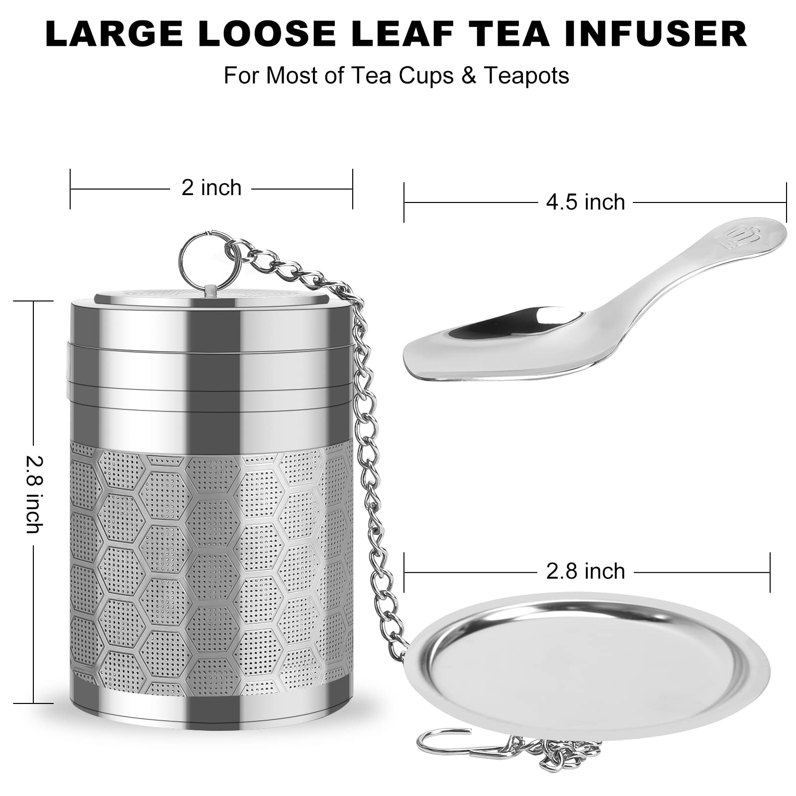 Numola Large Tea Infusers For Loose Tea, Extra Fine Mesh Large Tea Strainer For Spice Cooking, 304 Stainless Steel Tea With Exte