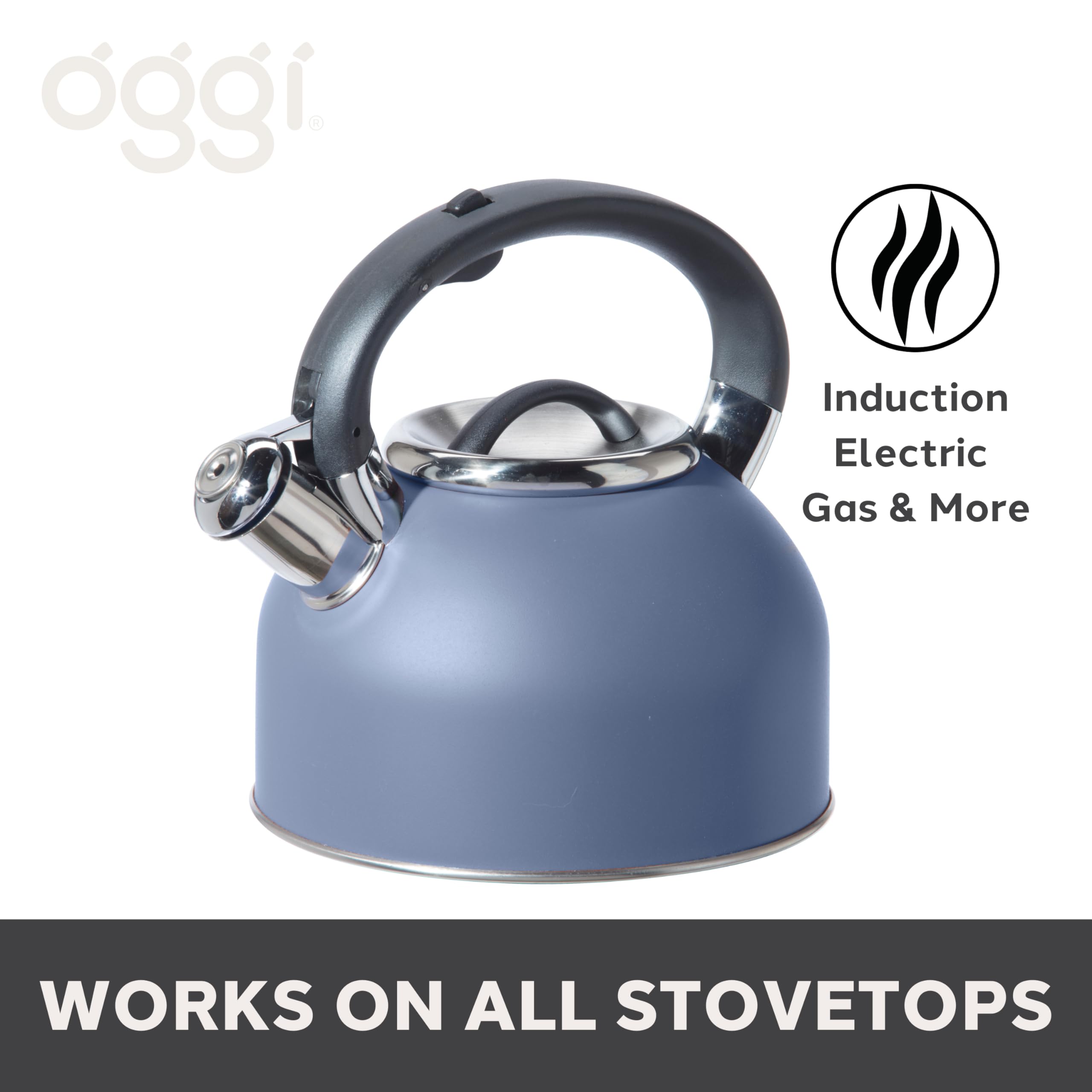 Oggi Tea Kettle For Stove Top - 64Oz / 1.9Lt, Stainless Steel Kettle With Loud Whistle, Ideal Hot Water Kettle And Water Boiler