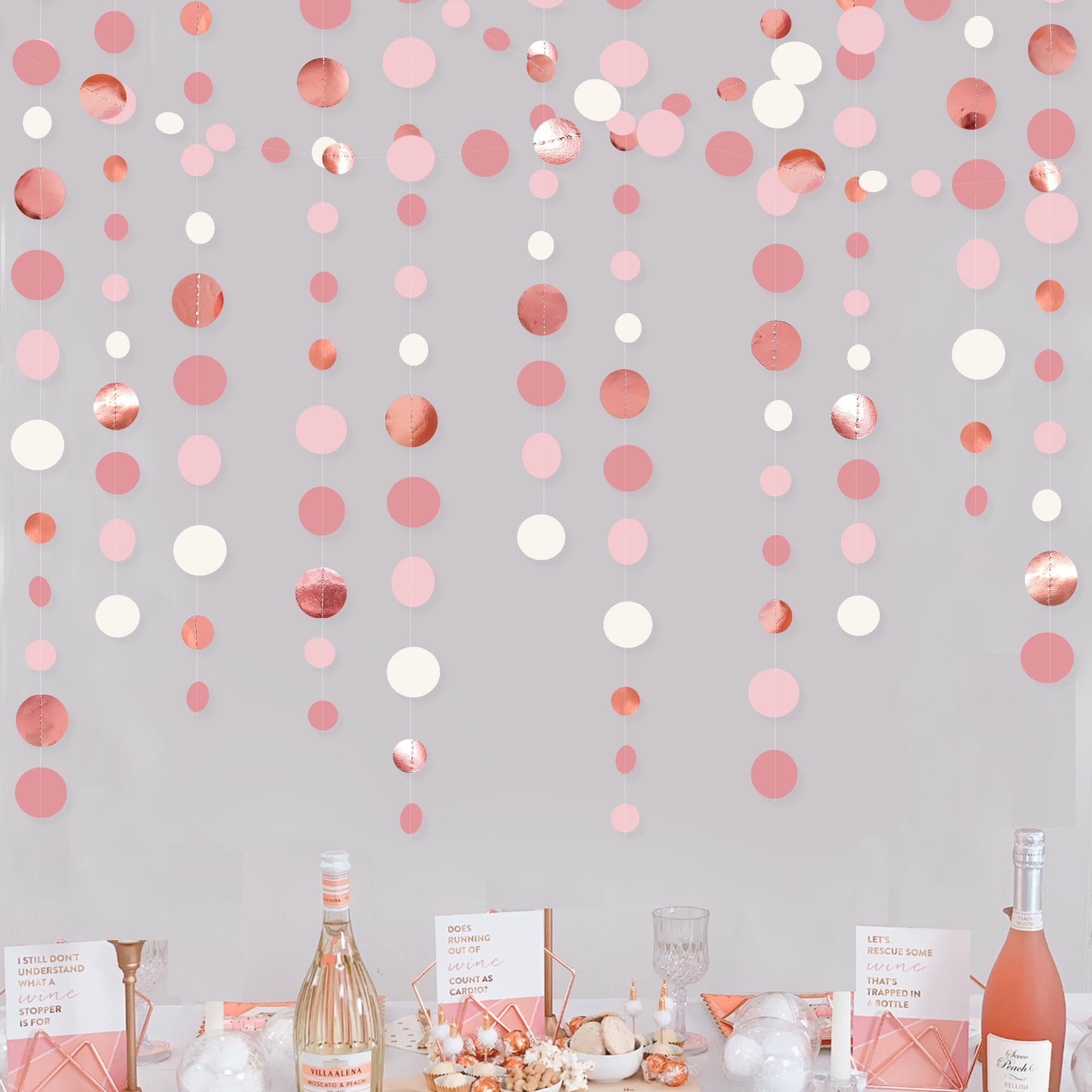 Rose Gold Party Decorations Dusty Pink Circle Dots Garland Blush Pink Hanging Paper Polka Dot Streamer For Birthday Wedding Brid